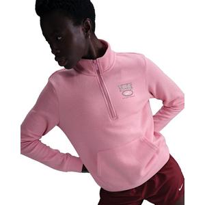 Nike Women's Sportswear Club Fleece Mock-Neck 1/2 Zip Graphic Top - Pink