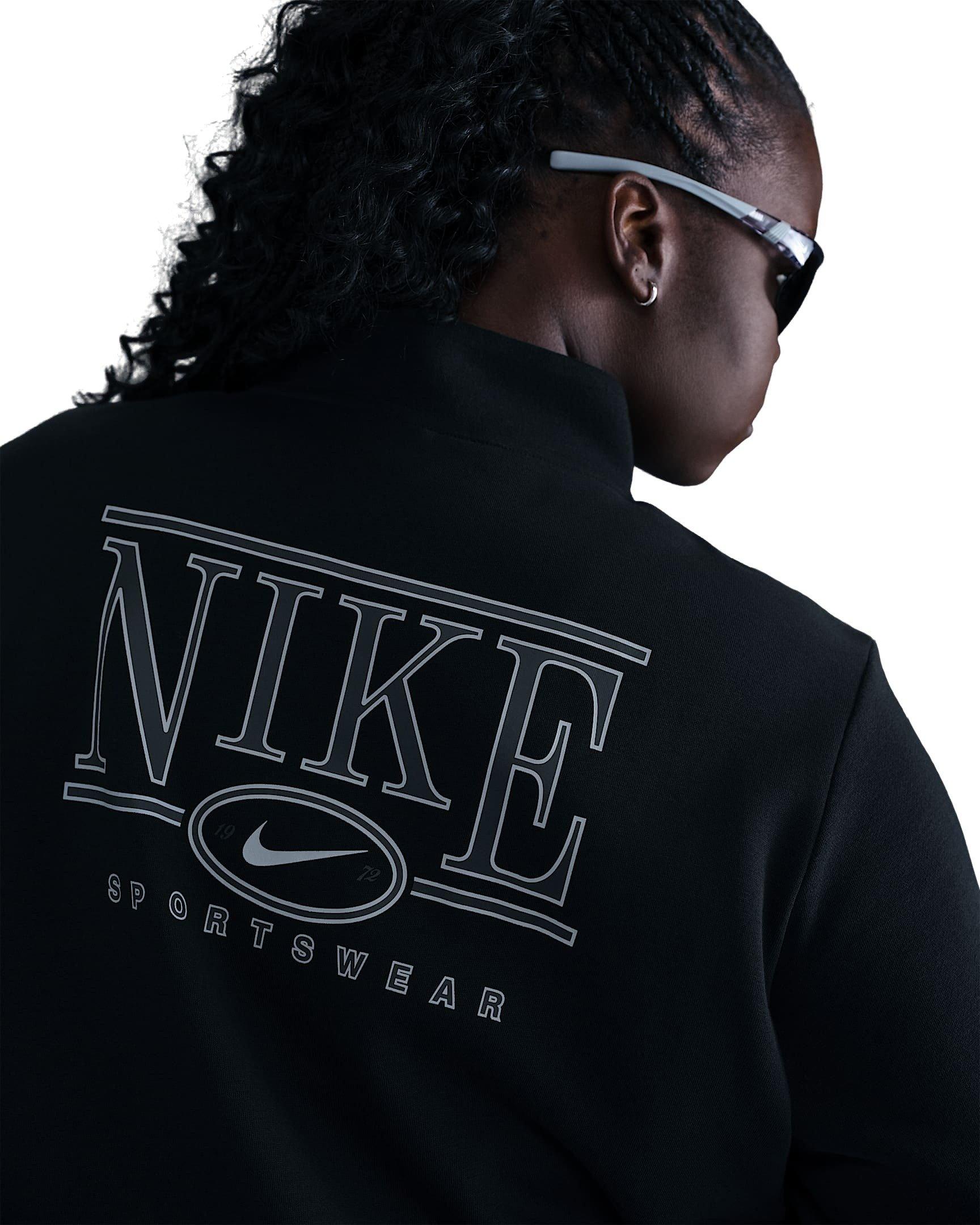 Nike Women's Sportswear Club Fleece 1/2 Zip Mock-Neck Graphic Top - Black - BLACK Thumbnail View 2