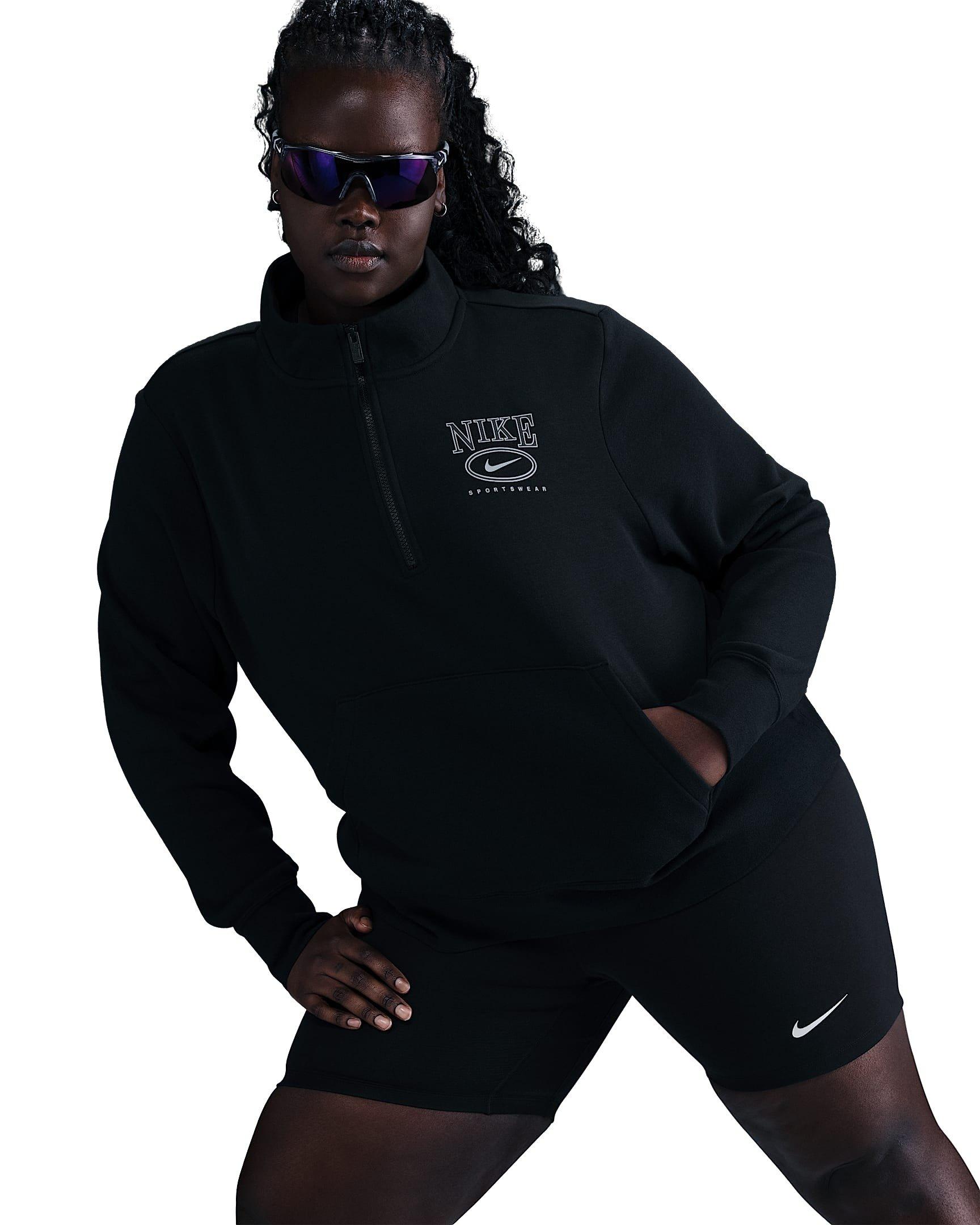 Nike Women's Sportswear Club Fleece 1/2 Zip Mock-Neck Graphic Top - Black - BLACK Thumbnail View 3