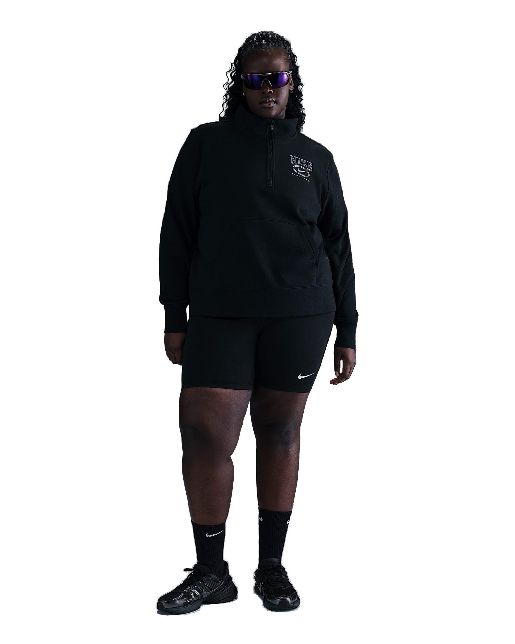 Nike Women's Sportswear Club Fleece 1/2 Zip Mock-Neck Graphic Top - Black - BLACK Thumbnail View 4