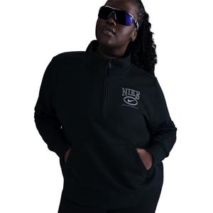 Nike Women's Sportswear Club Fleece 1/2 Zip Mock-Neck Graphic Top - Black