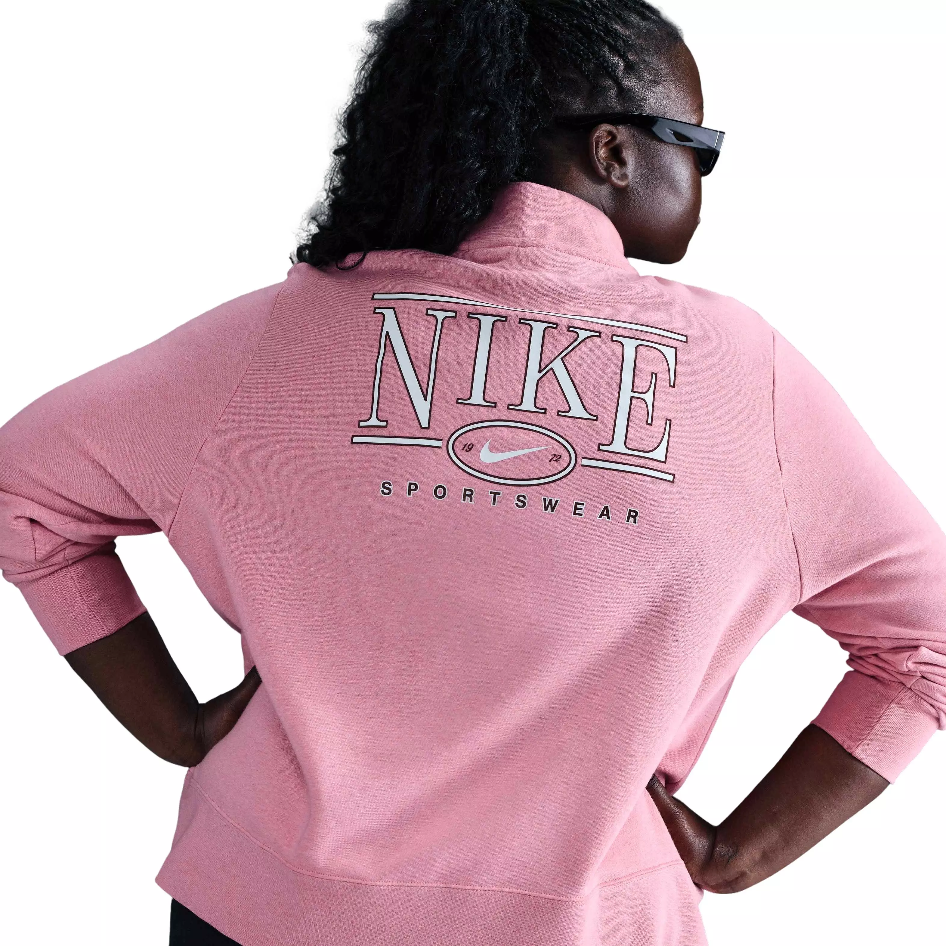 Nike Women's Sportswear Club Fleece 1/2 Zip Mock-Neck Graphic Top - Pink - PINK