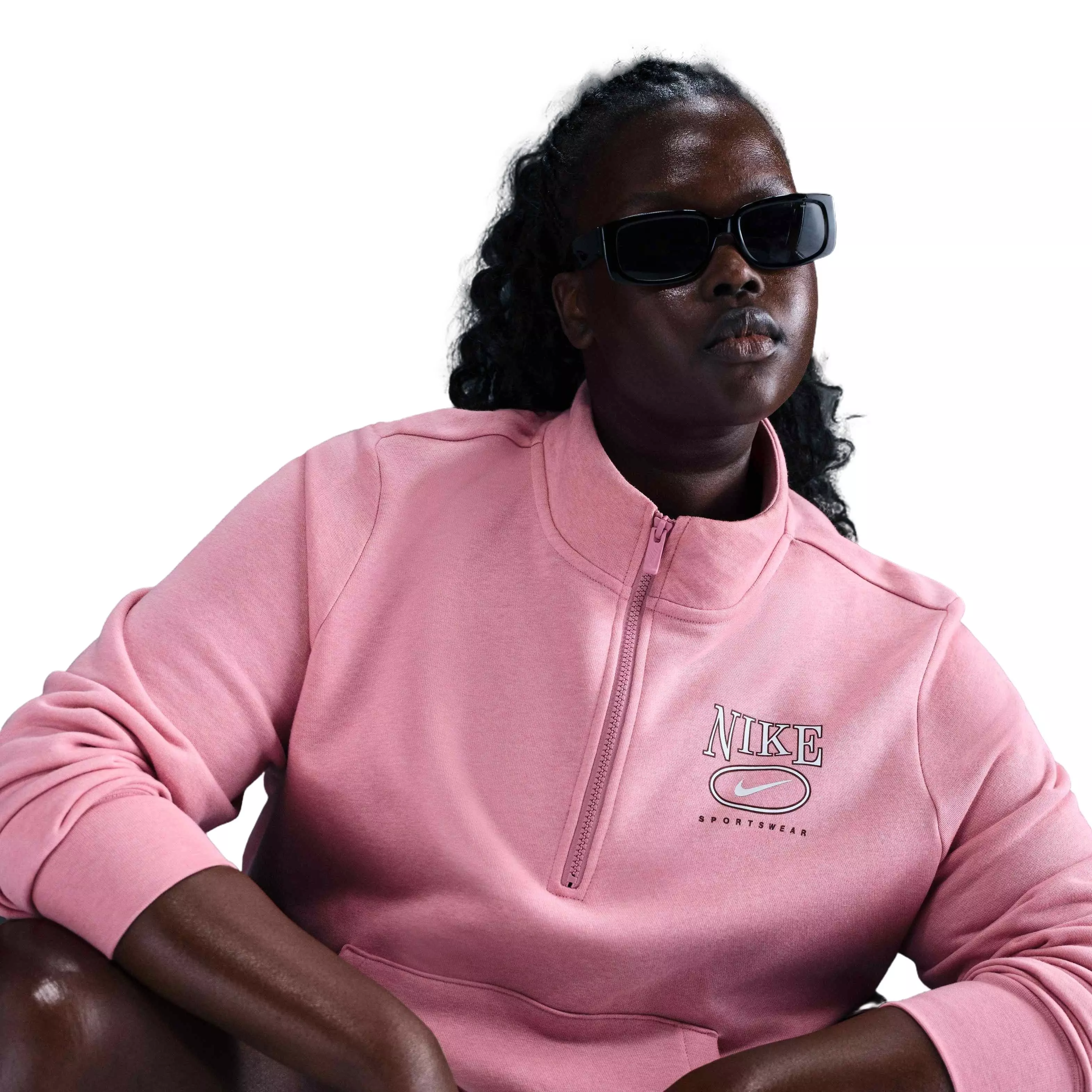 Nike Women's Sportswear Club Fleece 1/2 Zip Mock-Neck Graphic Top - Pink - PINK