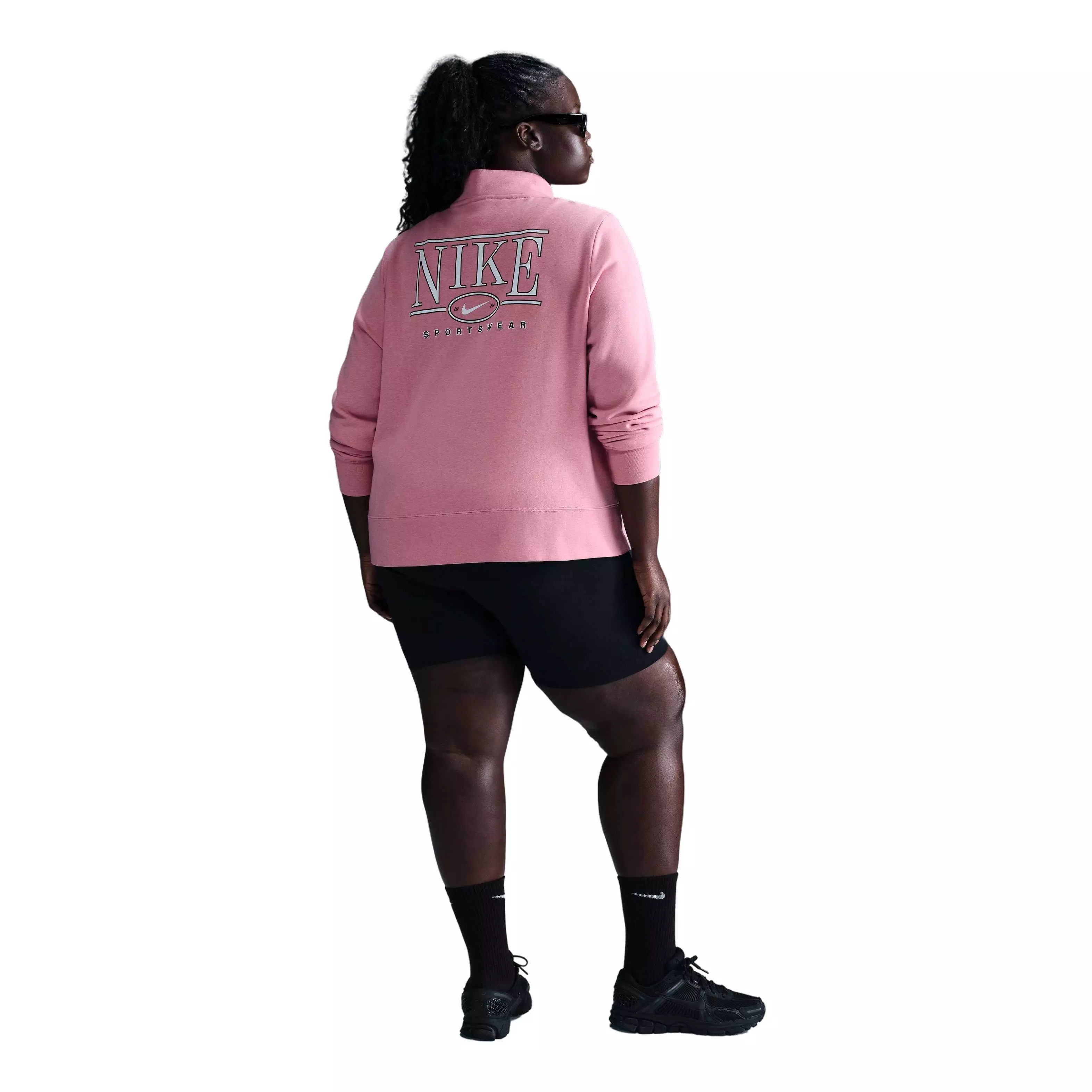 Nike Women's Sportswear Club Fleece 1/2 Zip Mock-Neck Graphic Top - Pink - PINK