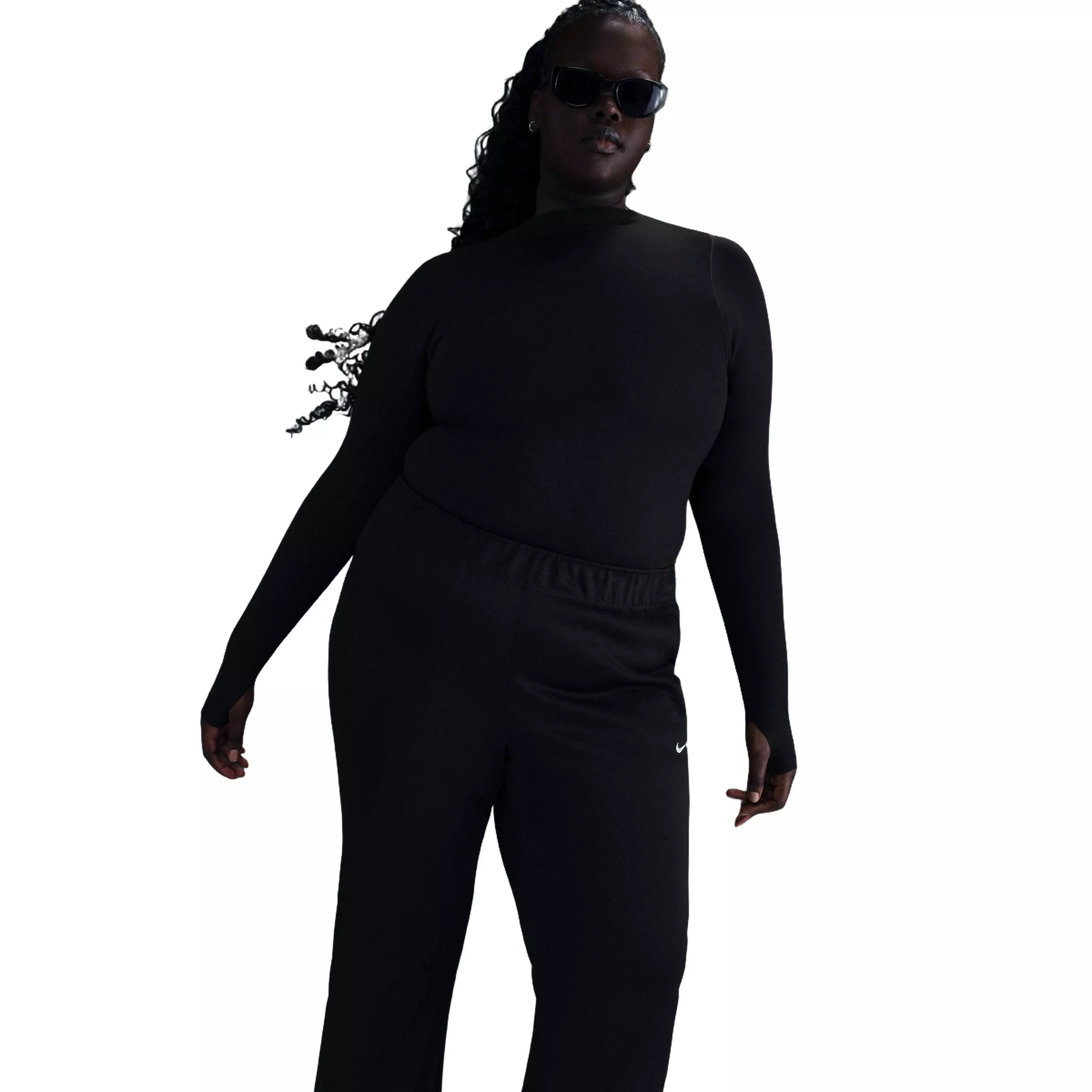 Nike Women's Sportswear Windrunner Mid-Rise Slim Knit Pants-Black - BLACK