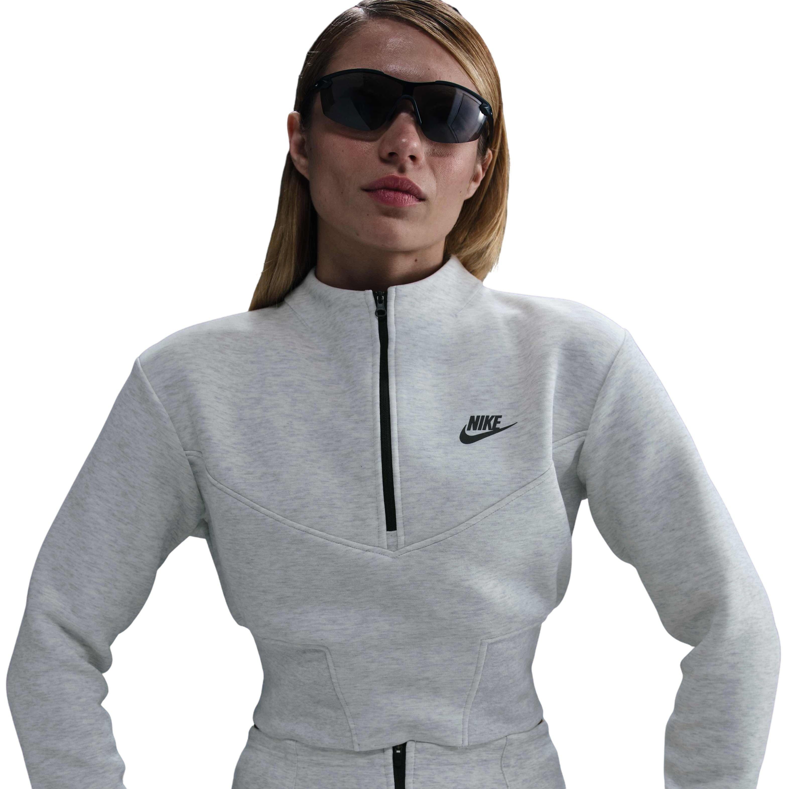 Nike Women's Sportswear Tech Fleece Cropped 1/2-Zip Top-White - GREY Thumbnail View 1