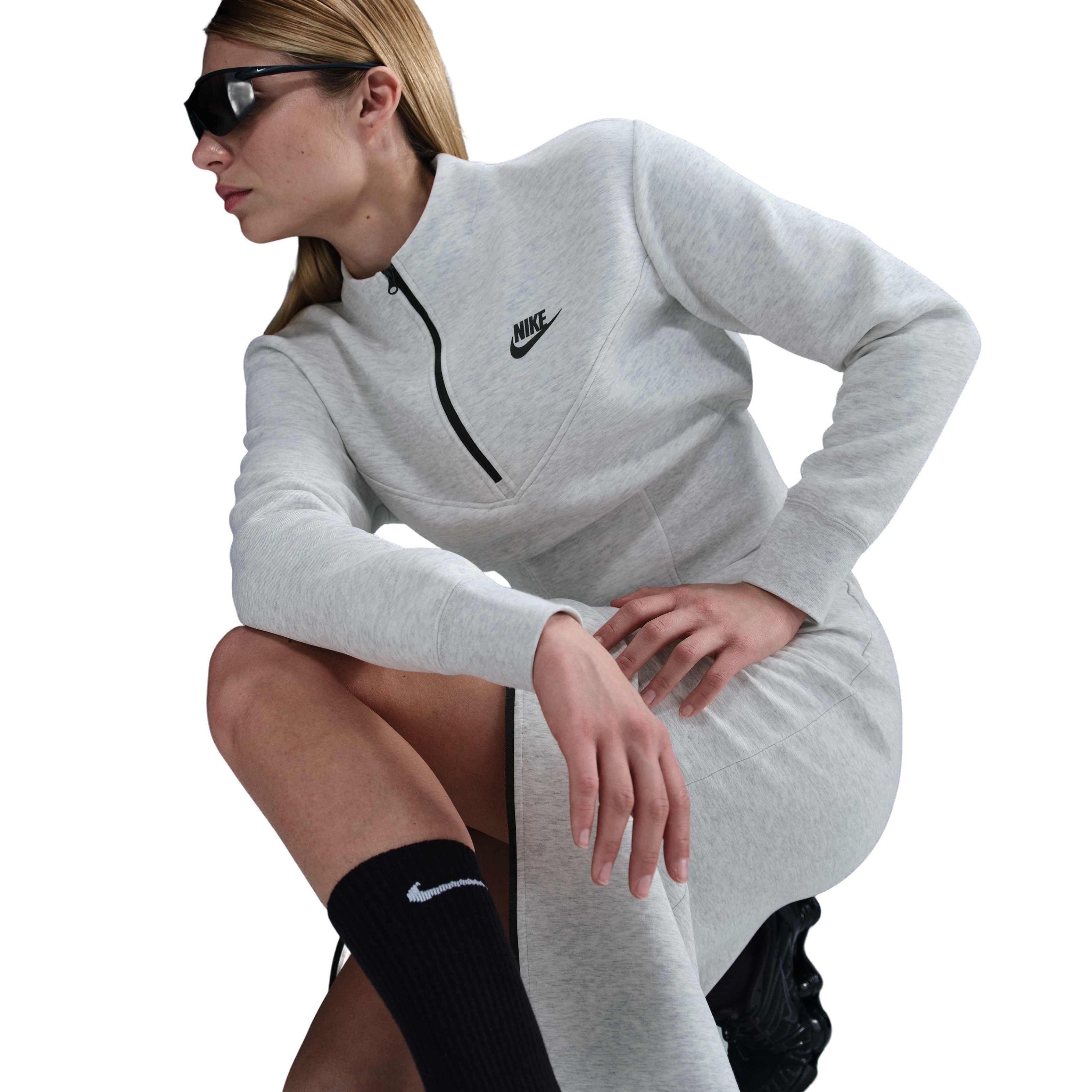 Nike Women's Sportswear Tech Fleece Cropped 1/2-Zip Top-White - GREY Thumbnail View 3