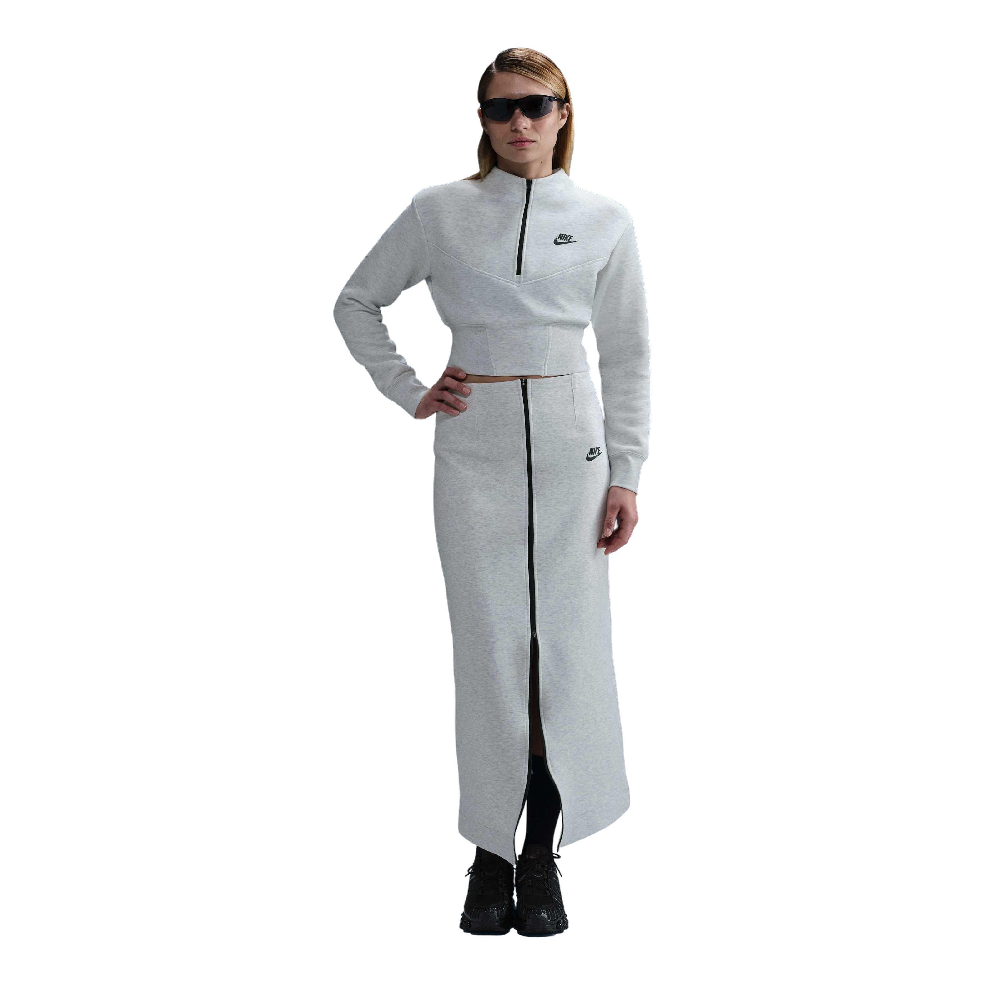 Nike Women's Sportswear Tech Fleece Cropped 1/2-Zip Top-White - GREY Thumbnail View 4