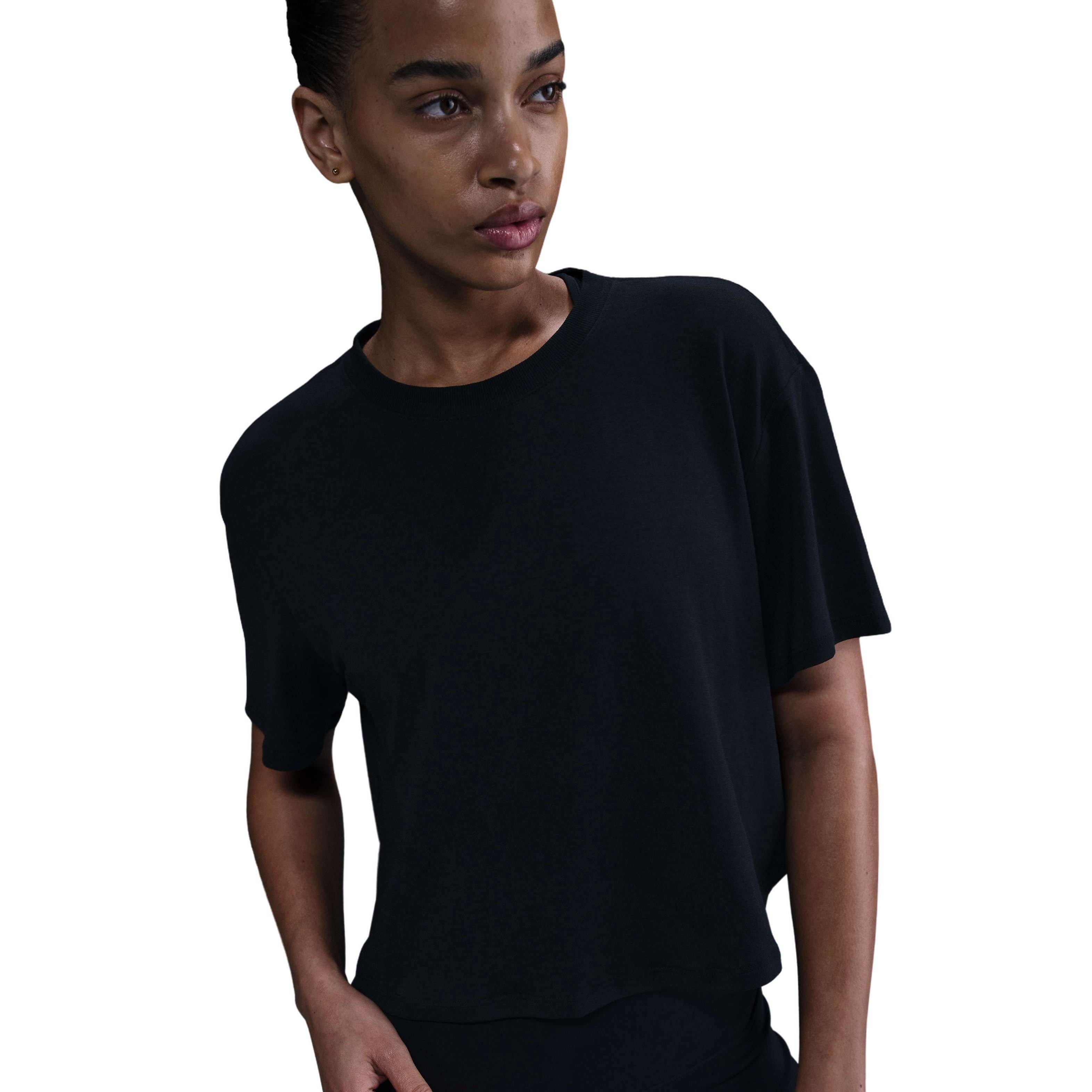 Nike Women's One Relaxed Dri-FIT Cropped Short-Sleeve Top - Black - BLACK Thumbnail View 1