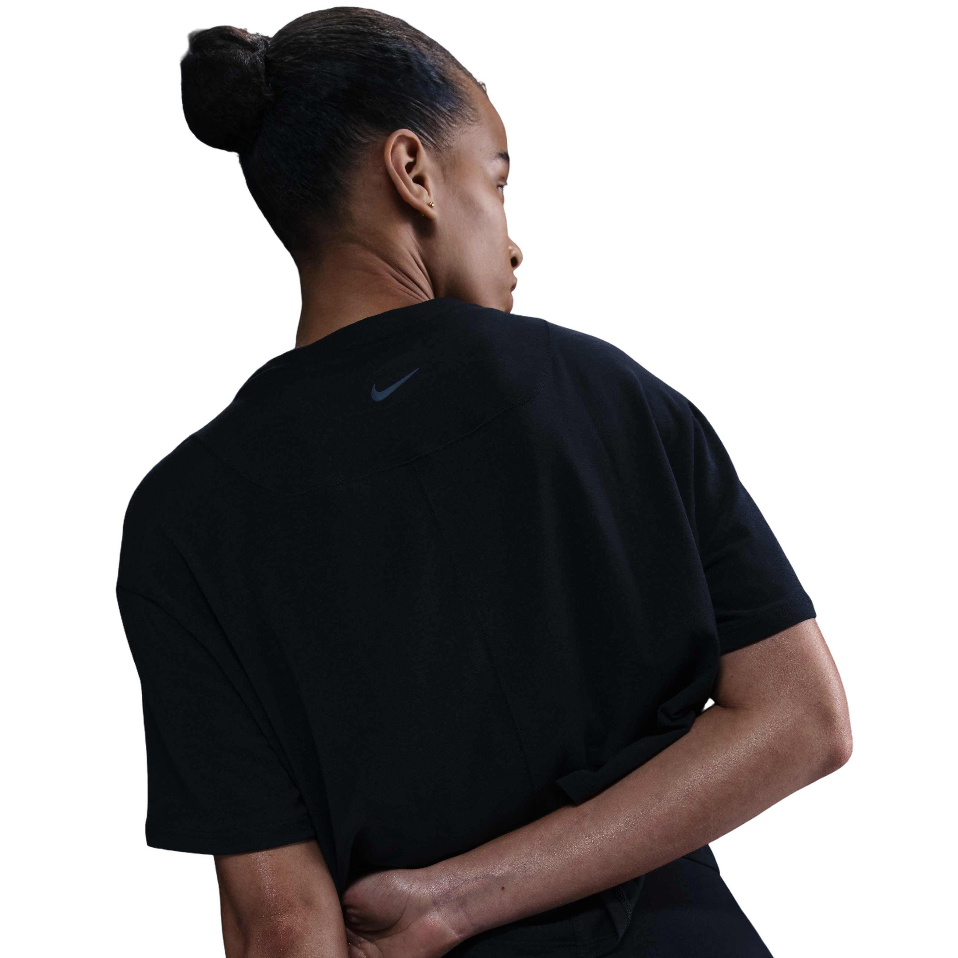 Nike Women's One Relaxed Dri-FIT Cropped Short-Sleeve Top - Black - BLACK Thumbnail View 2