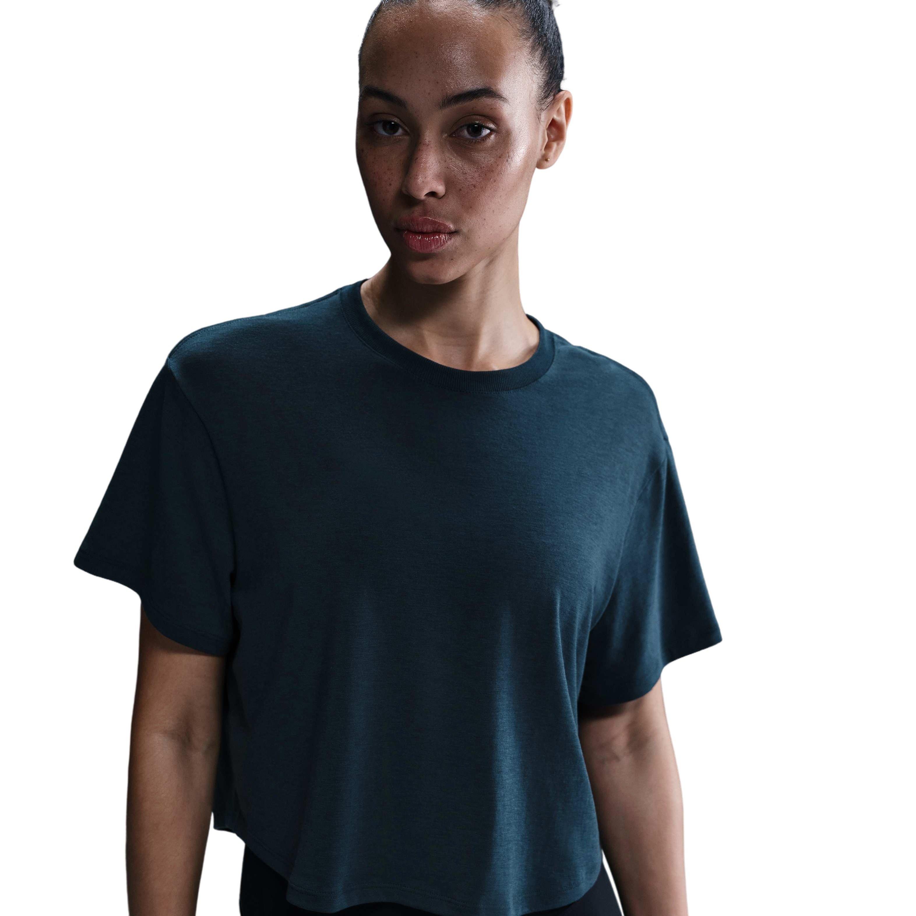 Nike Women's One Relaxed Dri-FIT Cropped Short-Sleeve Top-Blue - BLUE Thumbnail View 1