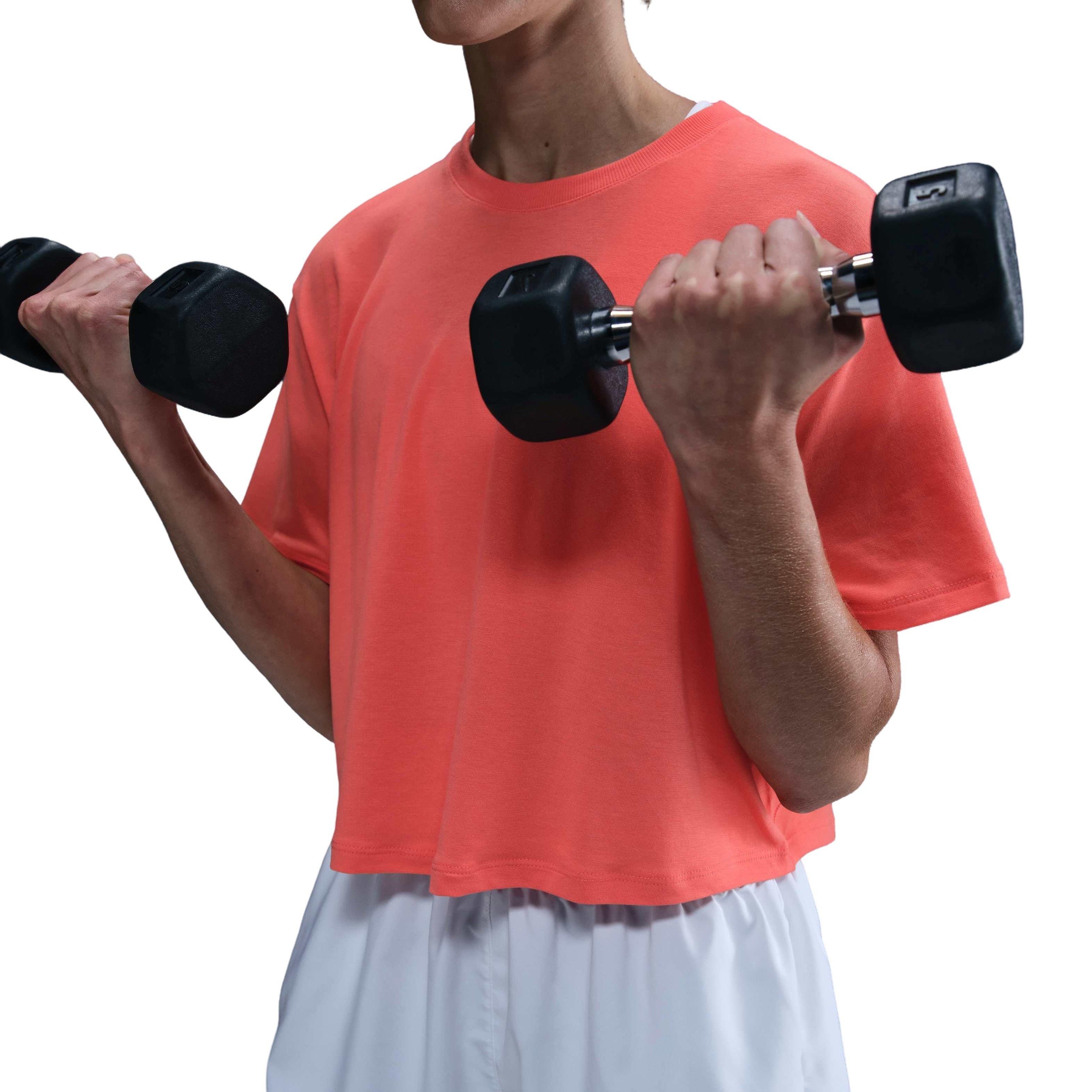 Nike Women's One Relaxed Dri-FIT Cropped Short-Sleeve Top - Orange - ORANGE Thumbnail View 3