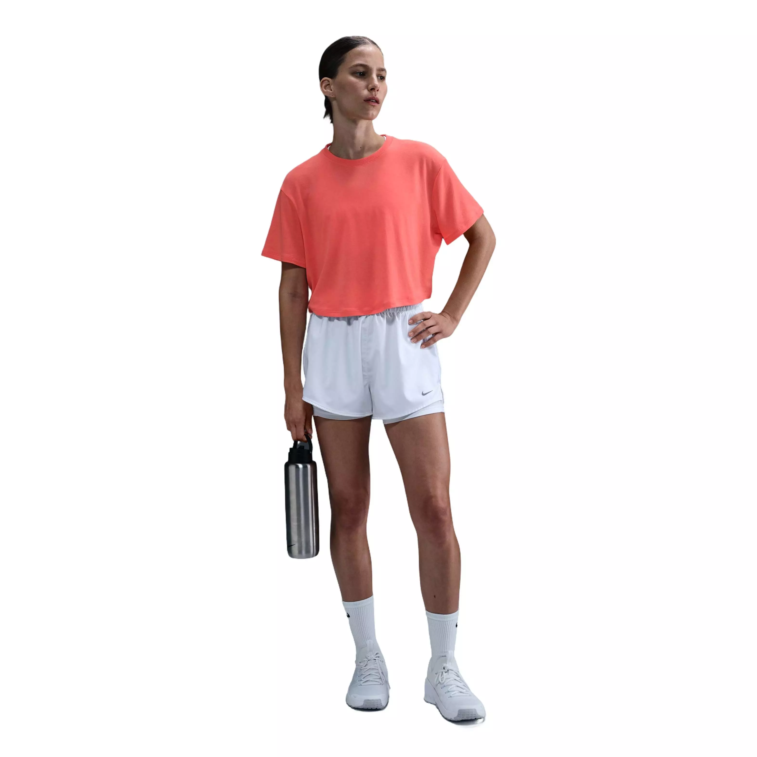 Nike Women's One Relaxed Dri-FIT Cropped Short-Sleeve Top-Orange - ORANGE