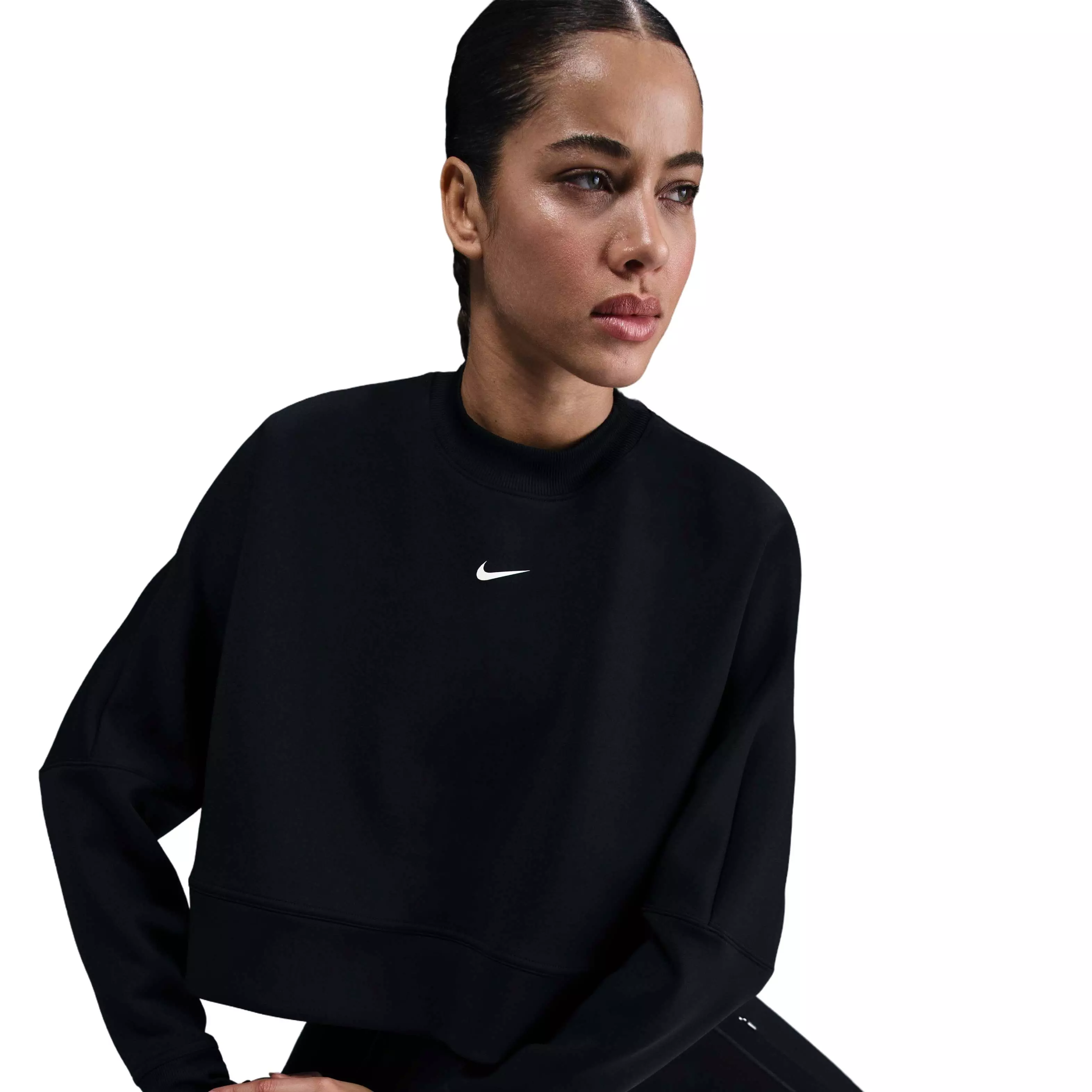 Nike Women's Prima Dri-FIT Oversized Crew-Neck Cropped Top-Black - BLACK