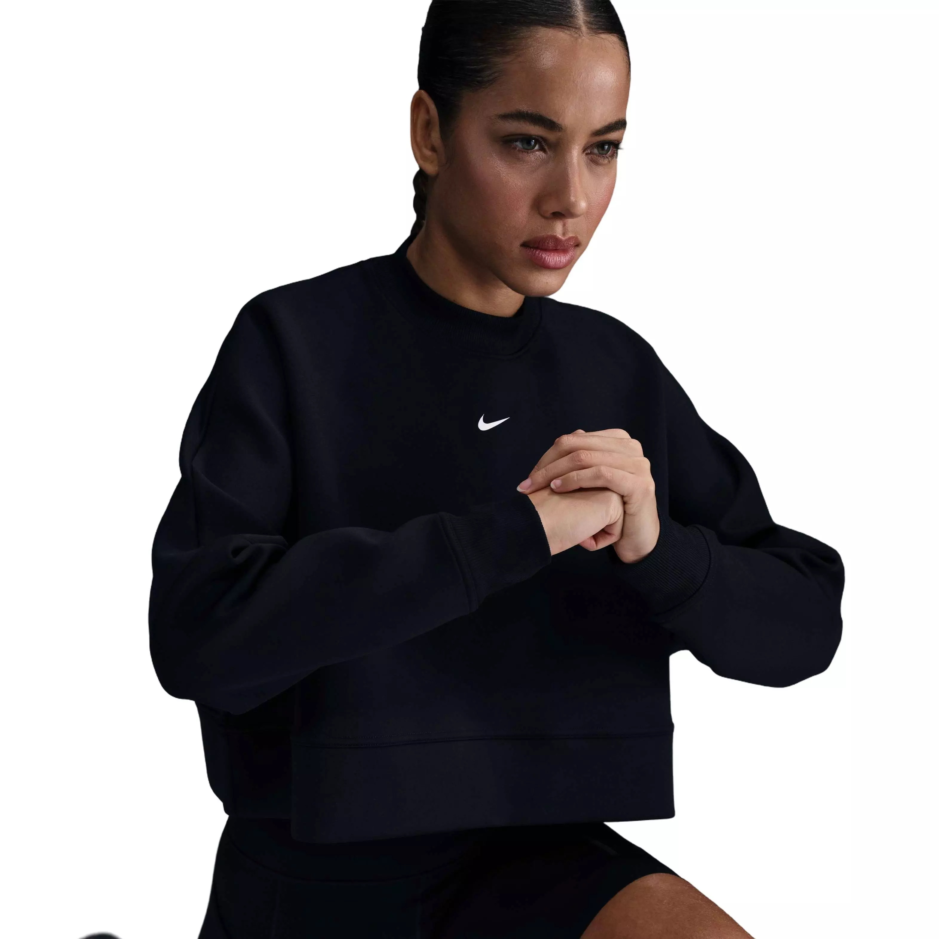Nike Women's Prima Dri-FIT Oversized Crew-Neck Cropped Top-Black - BLACK