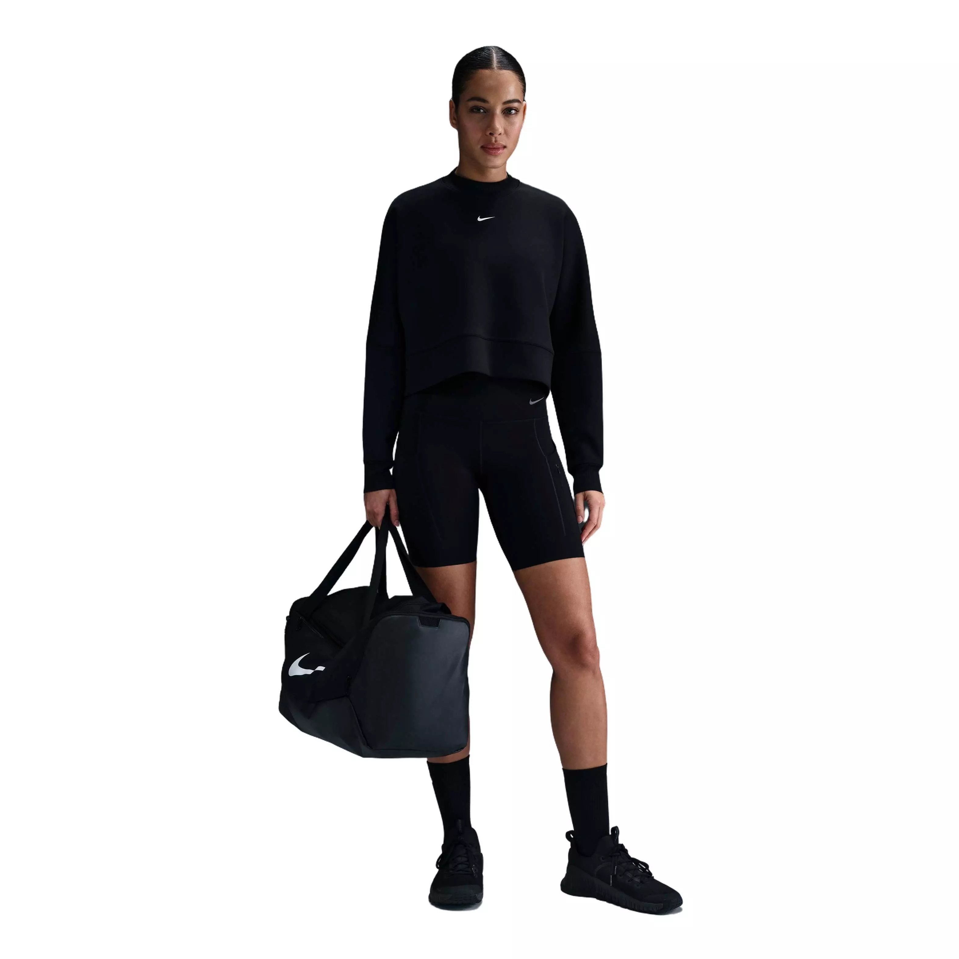 Nike Women's Prima Dri-FIT Oversized Crew-Neck Cropped Top-Black - BLACK