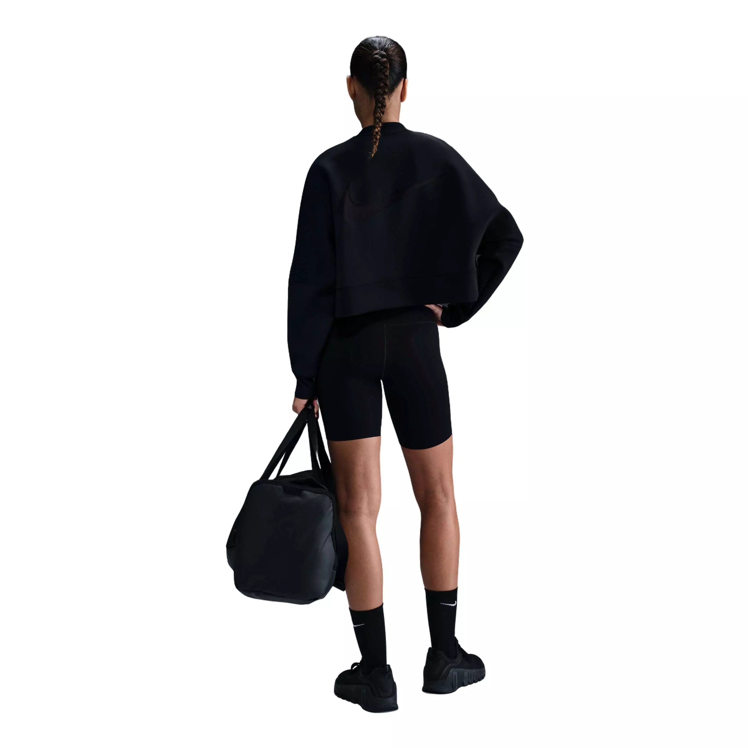 Nike Women's Prima Dri-FIT Oversized Crew-Neck Cropped Top-Black - BLACK