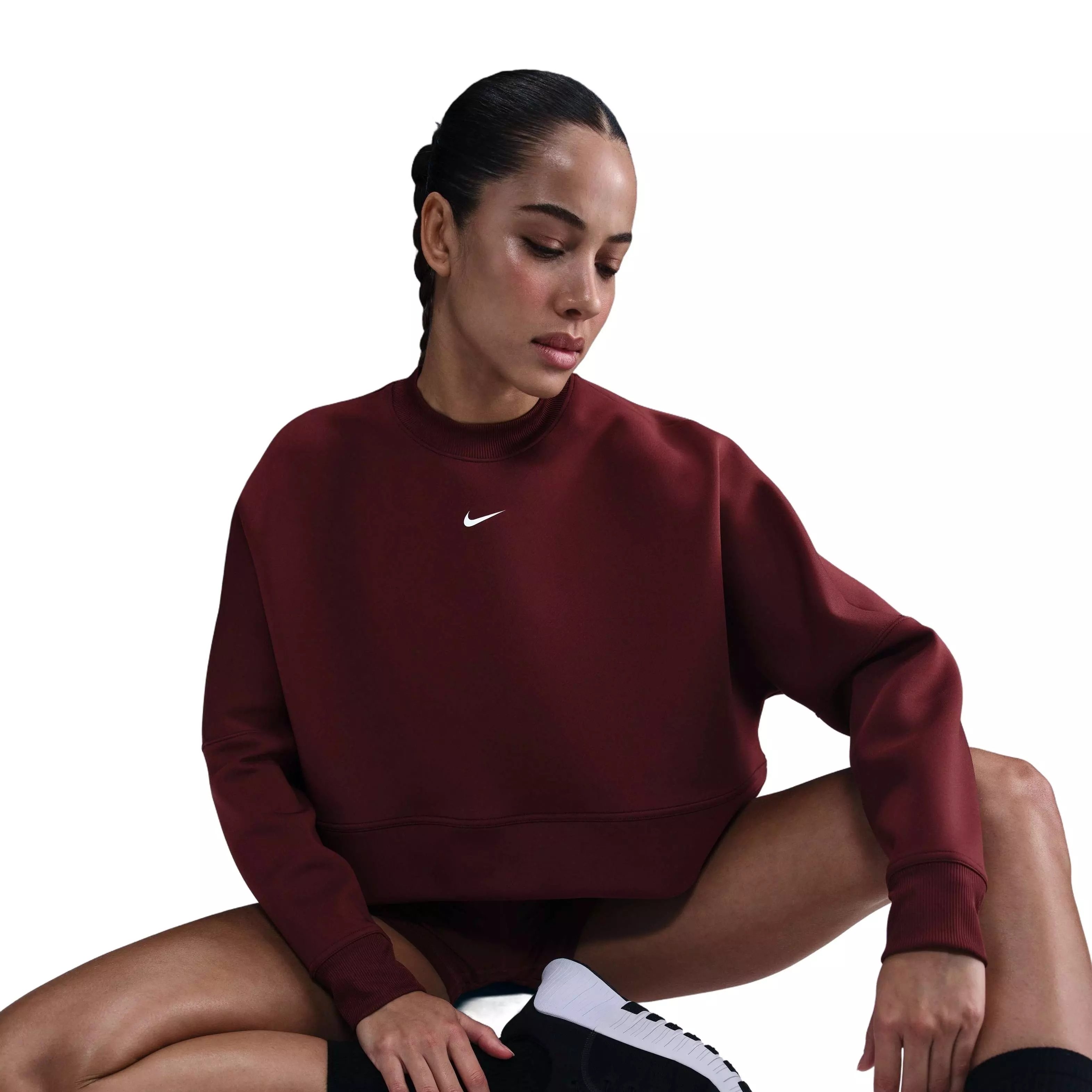 Nike Women's Prima Dri-FIT Oversized Crew-Neck Cropped Top-Red - RED