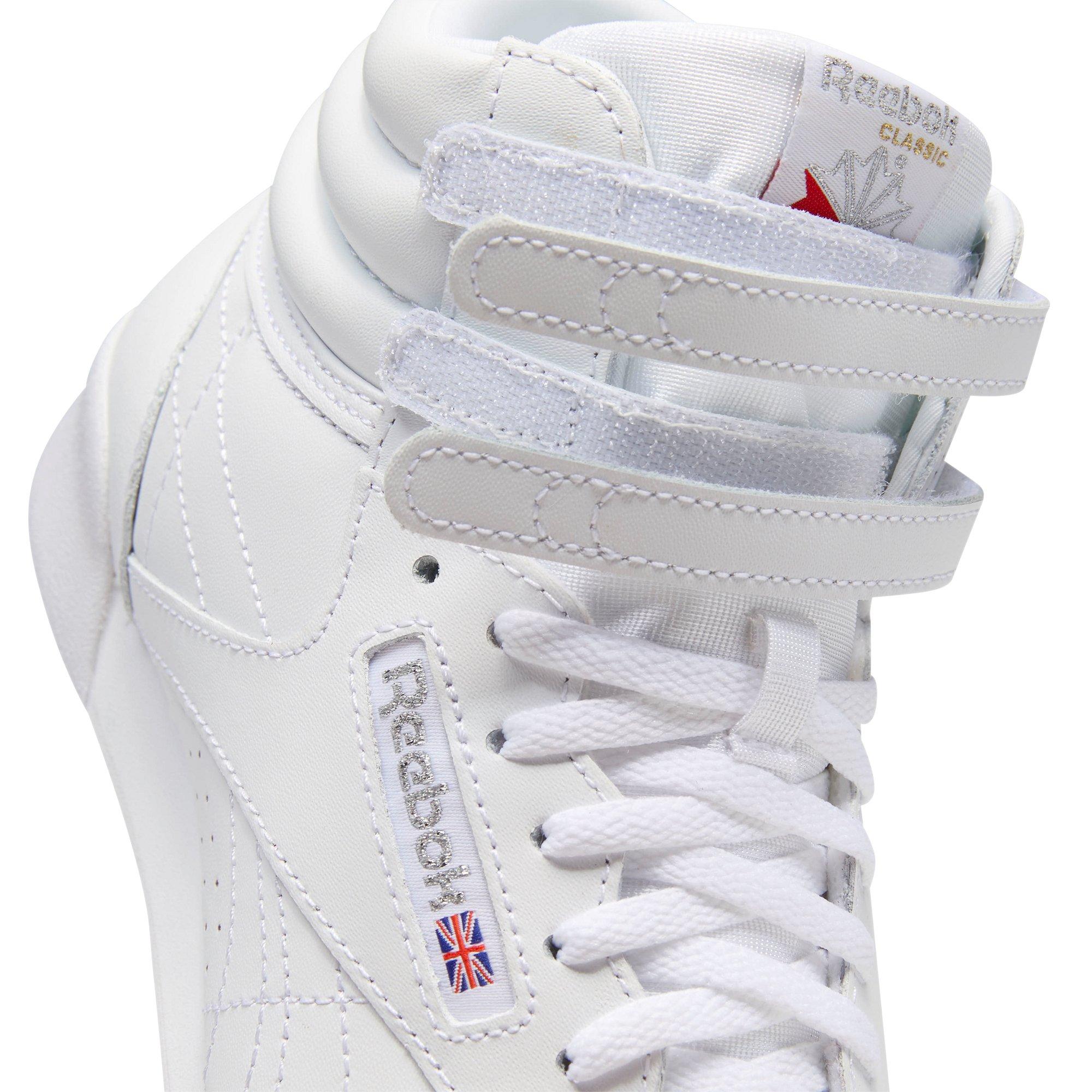 Reebok Freestyle Hi White/Silver Grade School Girls' Shoes