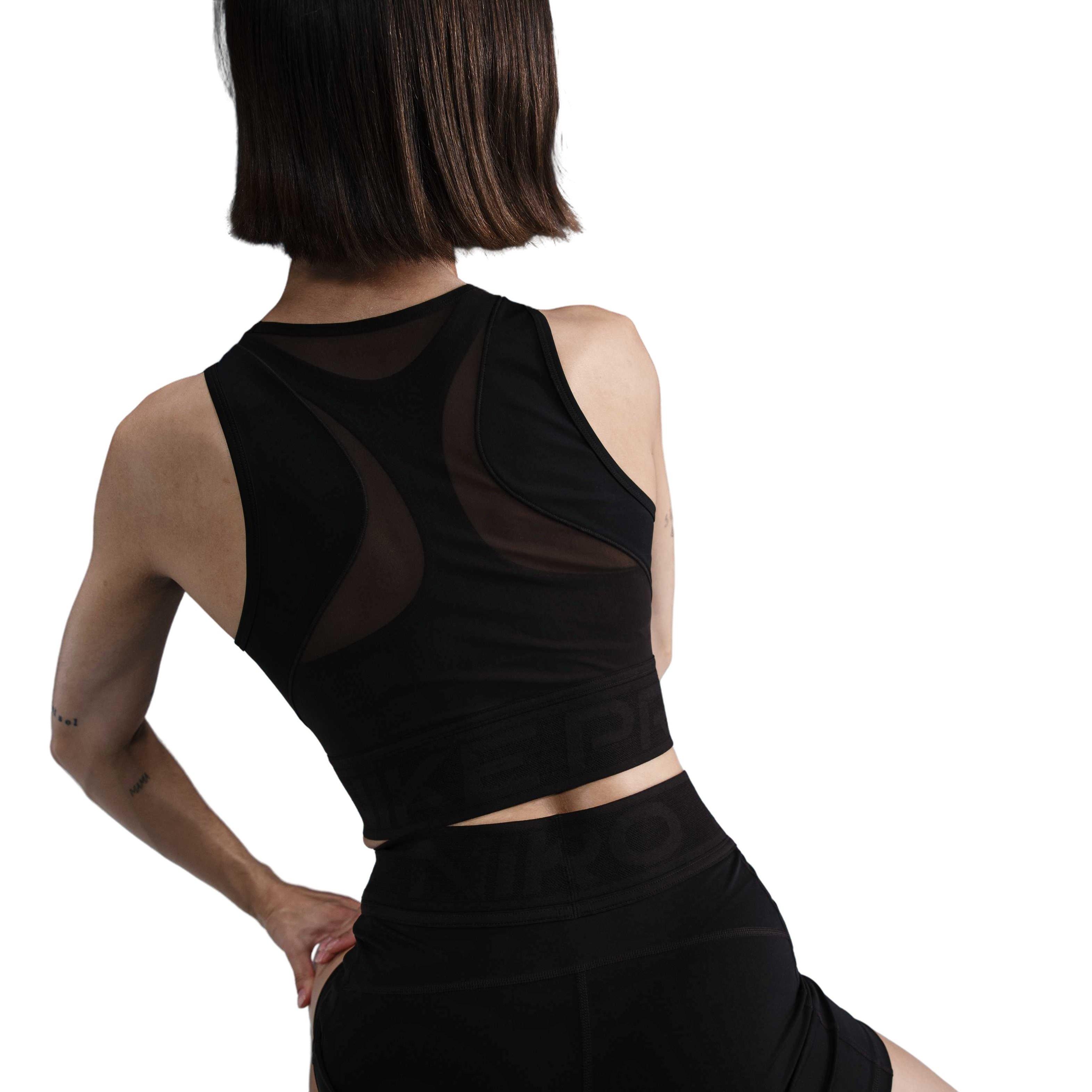 Nike Women's Pro Dri-FIT Cropped Tank Top - Black - BLACK Thumbnail View 2