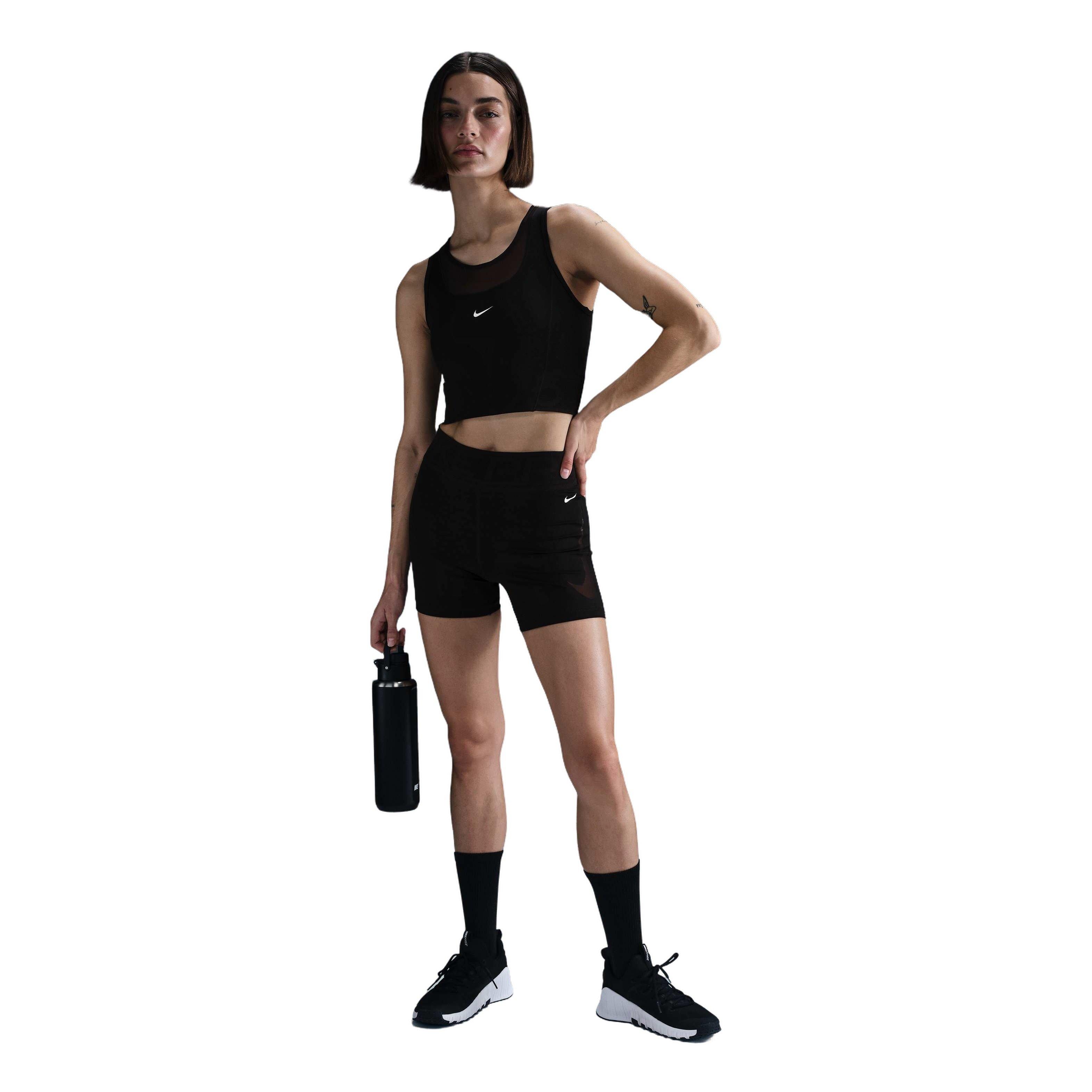 Nike Women's Pro Dri-FIT Cropped Tank Top - Black - BLACK Thumbnail View 4