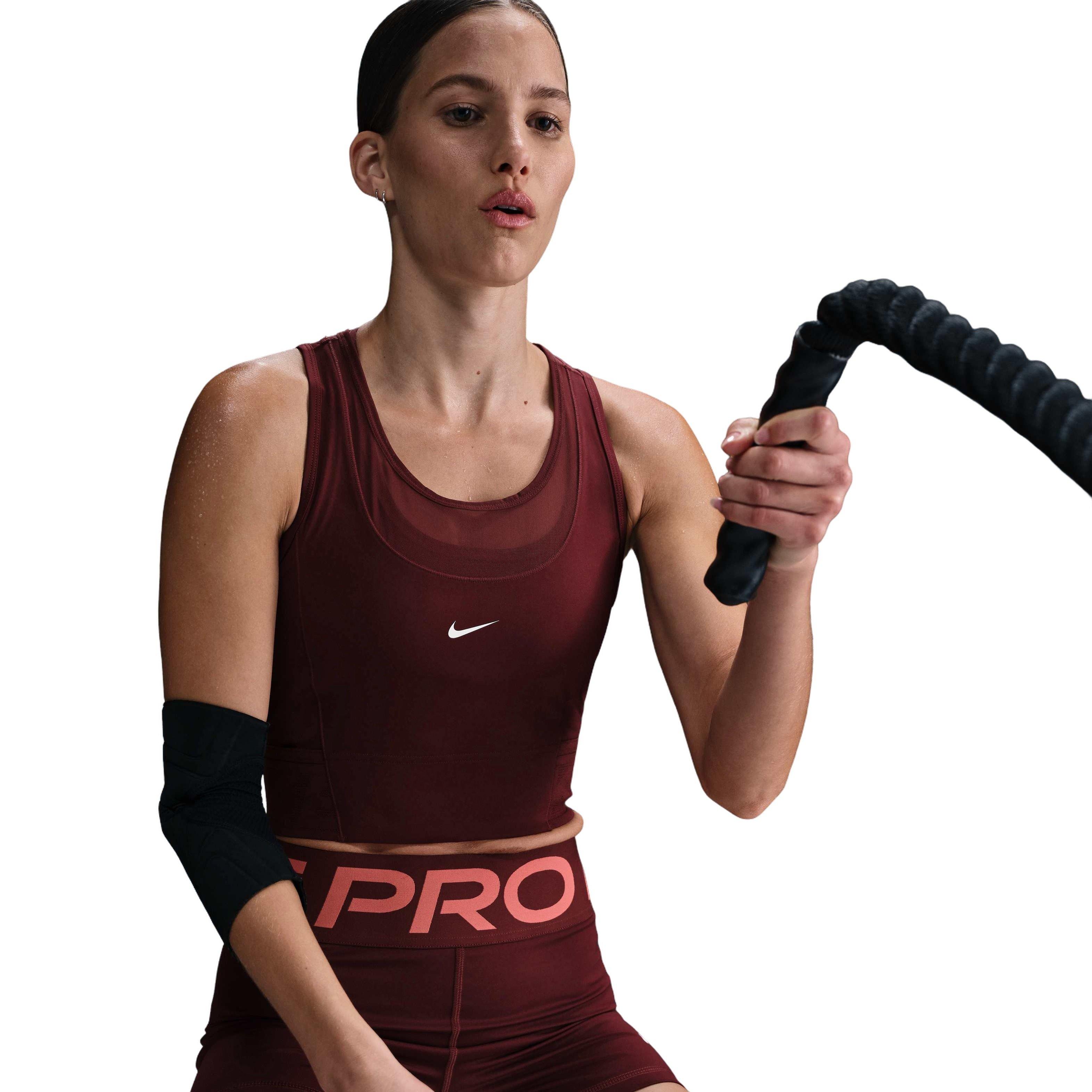 Nike Women's Pro Dri-FIT Cropped Tank Top-Red - RED Thumbnail View 3