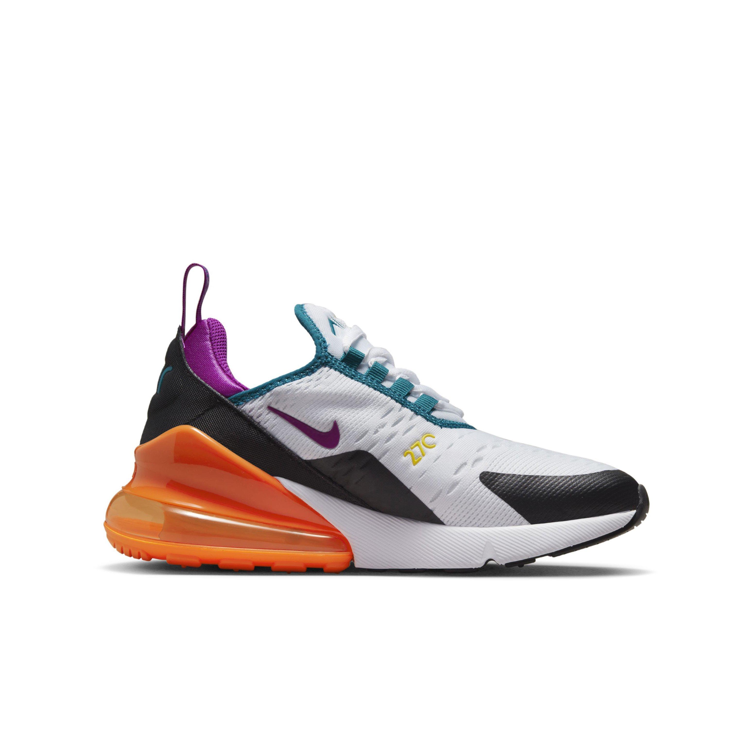 Nike Air Max 270 "White/Black/Total Orange/Vivid Purple" Grade School Girls' Shoe - WHITE/BLACK/ORANGE/PURPLE Thumbnail View 1