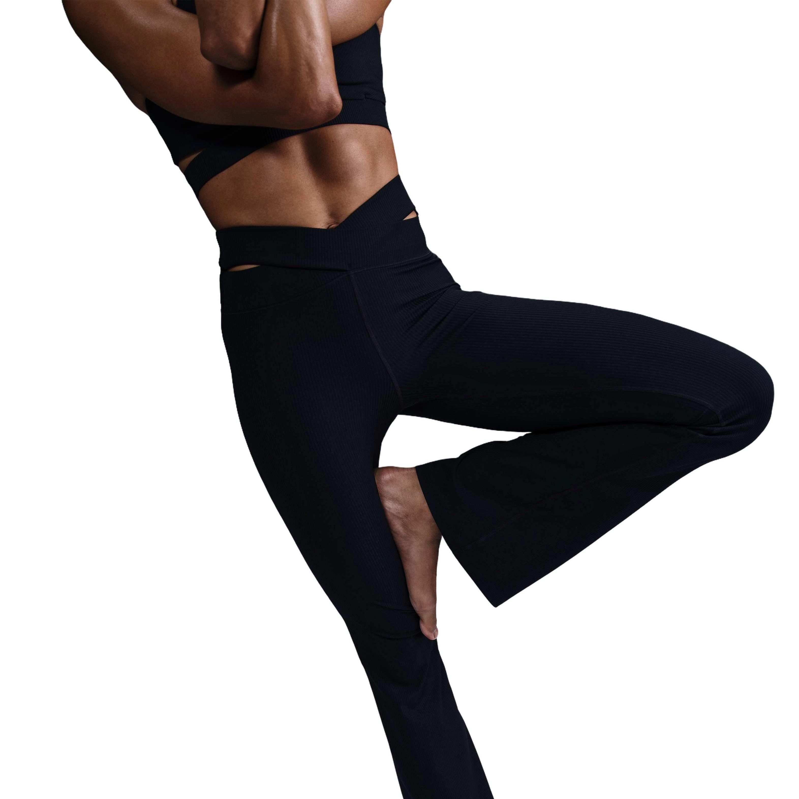 Nike Women's Zenvy Rib Gentle-Support High-Waisted Flared Leggings-Black - BLACK Thumbnail View 1