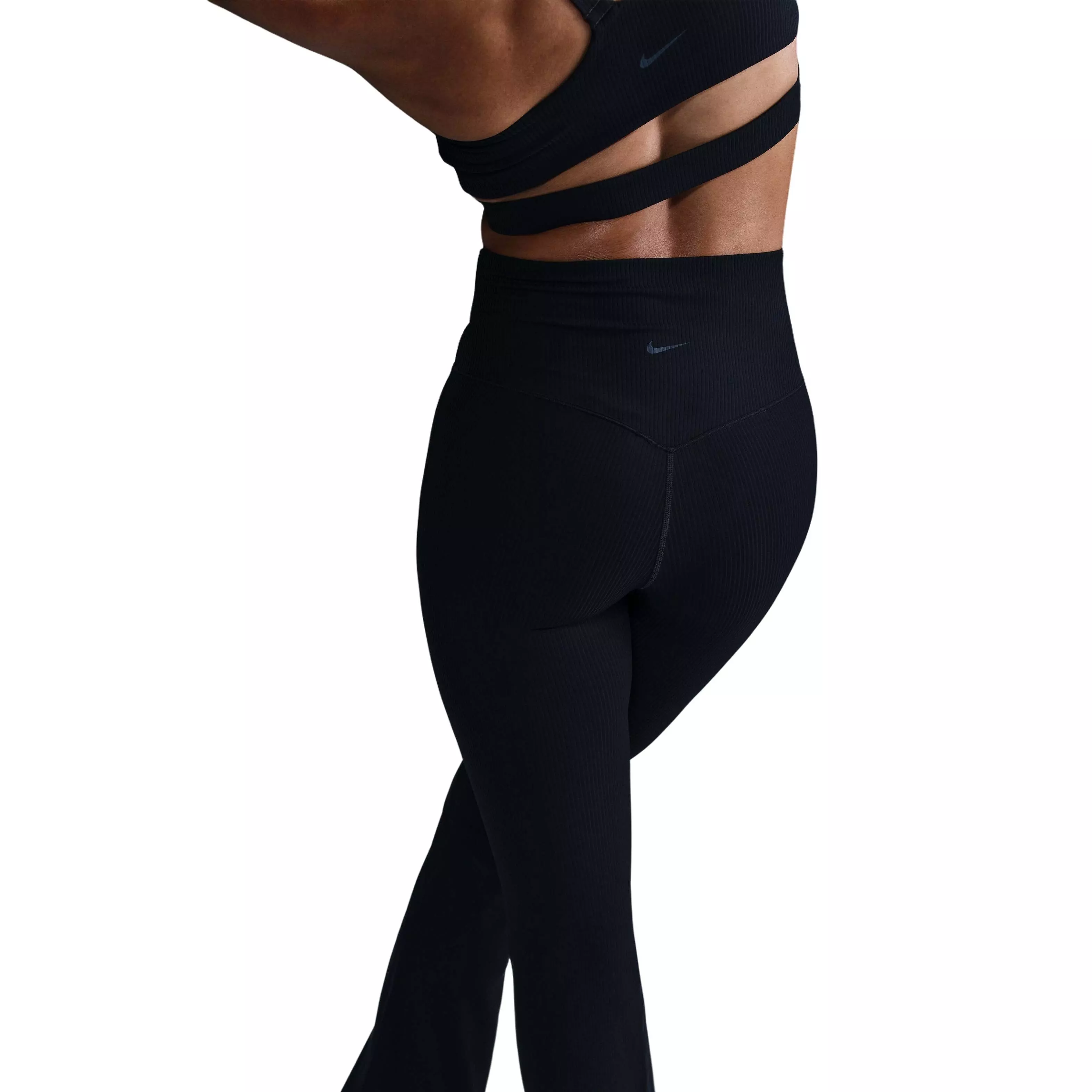 Nike Women's Zenvy Rib Gentle-Support High-Waisted Flared Leggings-Black - BLACK