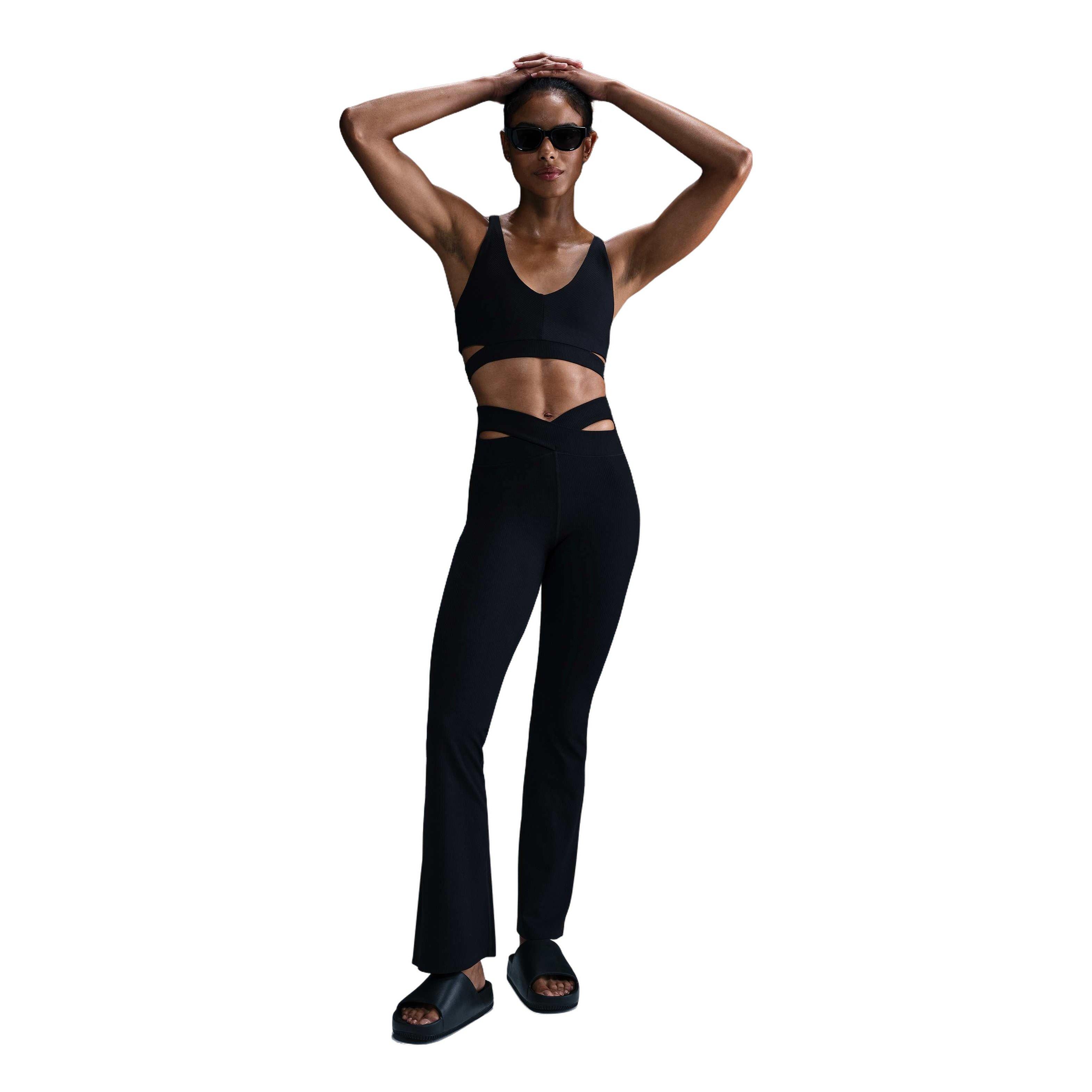 Nike Women's Zenvy Rib Gentle-Support High-Waisted Flared Leggings-Black - BLACK Thumbnail View 3