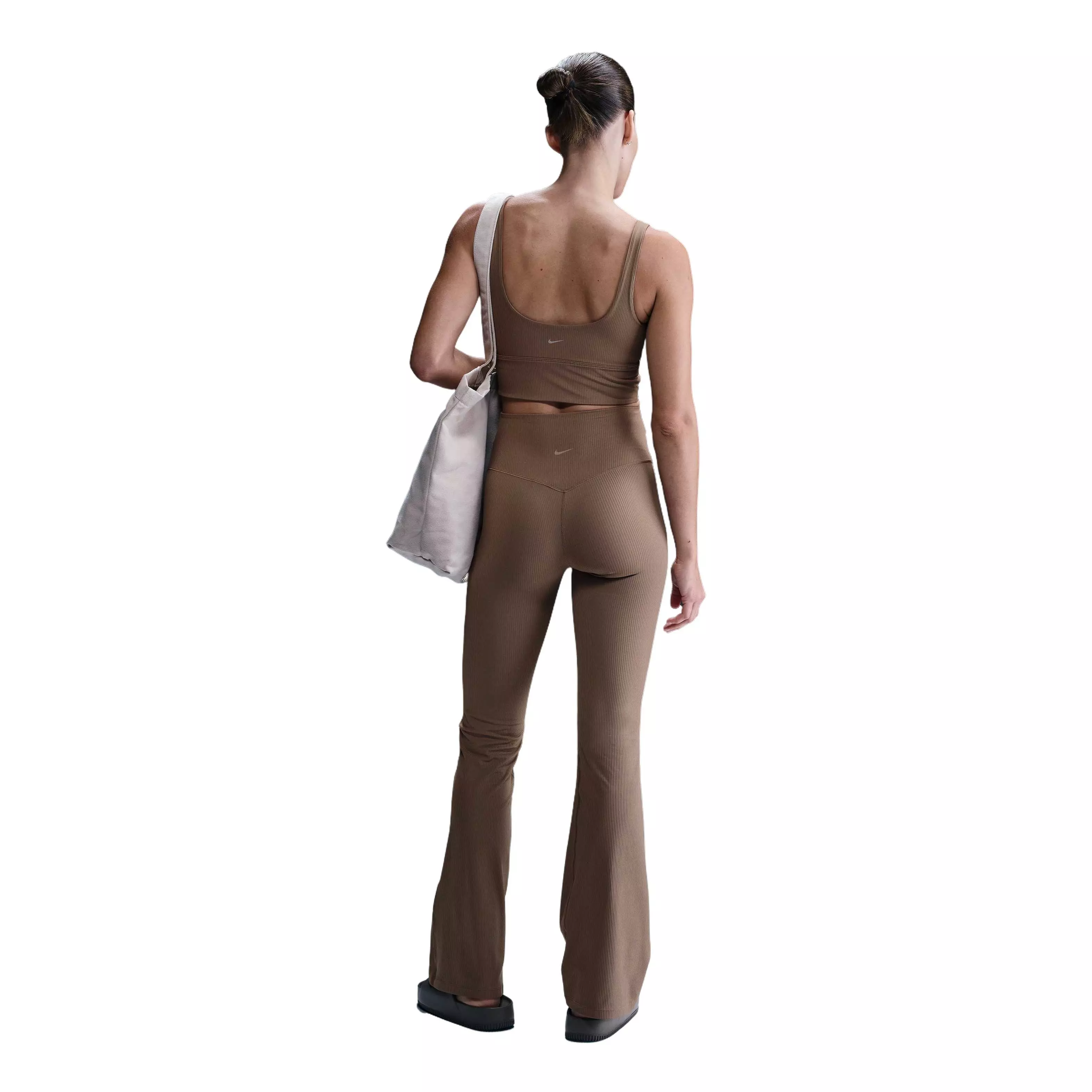 Nike Women's Zenvy Rib Gentle-Support High-Waisted Flared Leggings-Brown - BROWN
