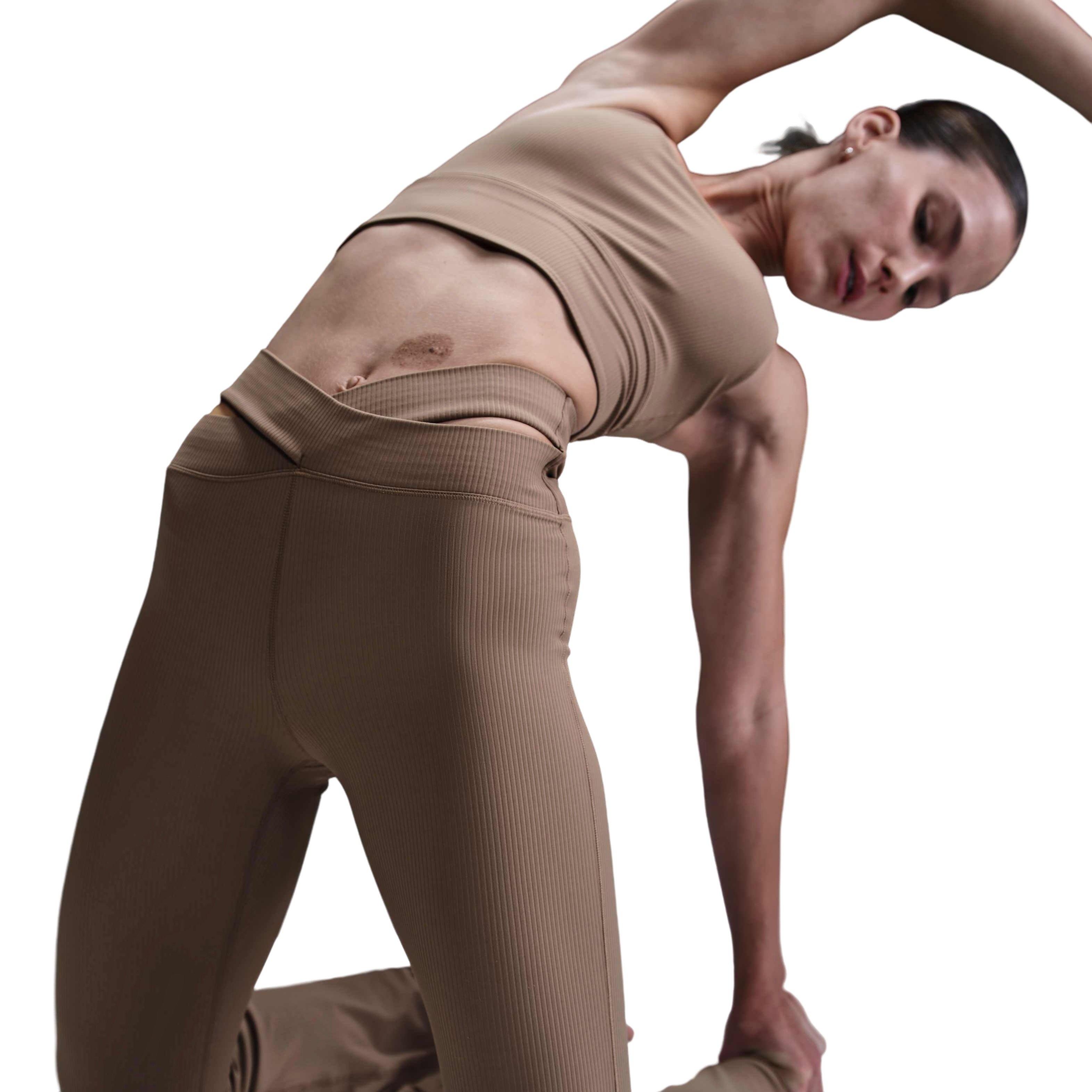 Nike Women's Zenvy Rib Gentle-Support High-Waisted Flared Leggings-Brown - BROWN Thumbnail View 3