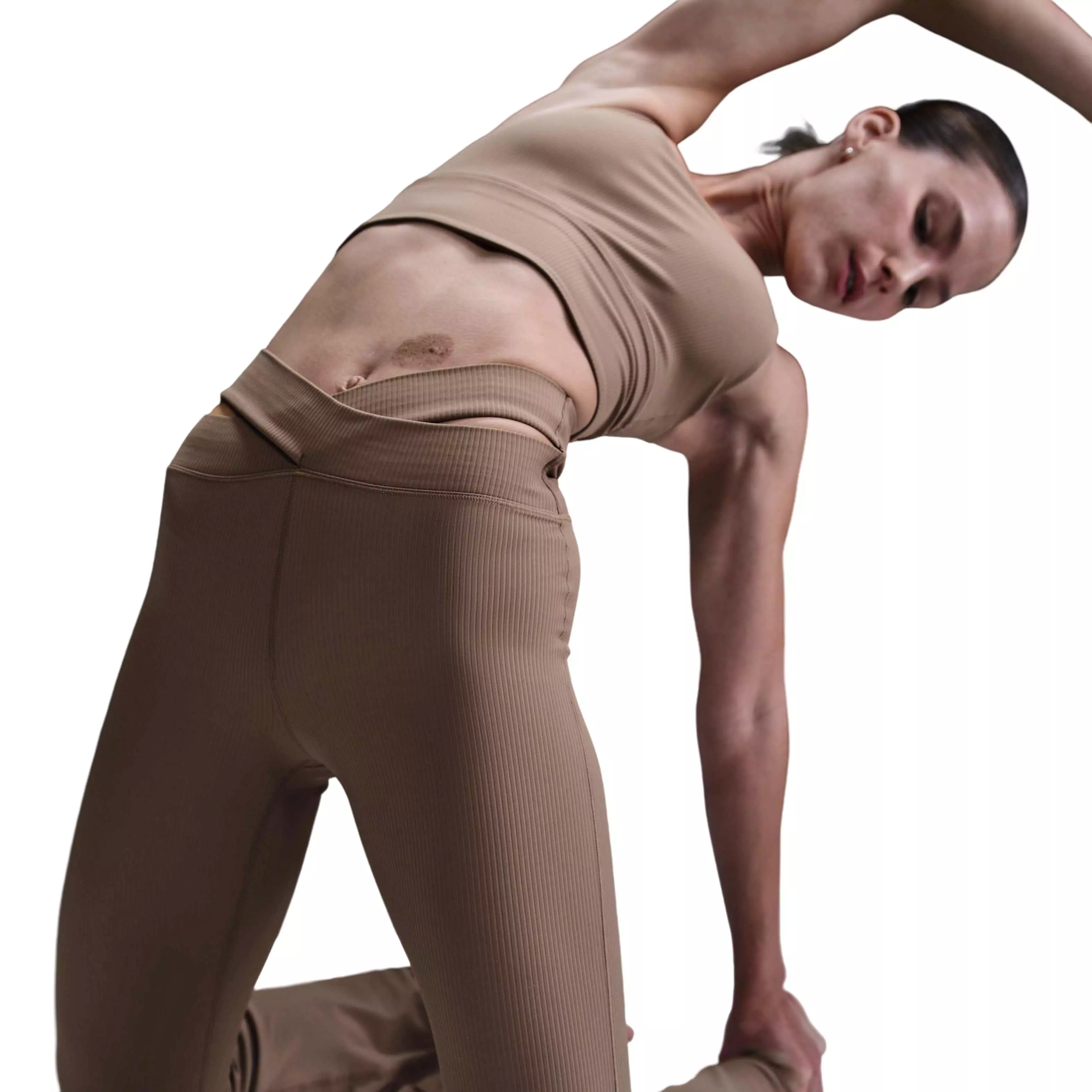 Nike Women's Zenvy Rib Gentle-Support High-Waisted Flared Leggings-Brown - BROWN