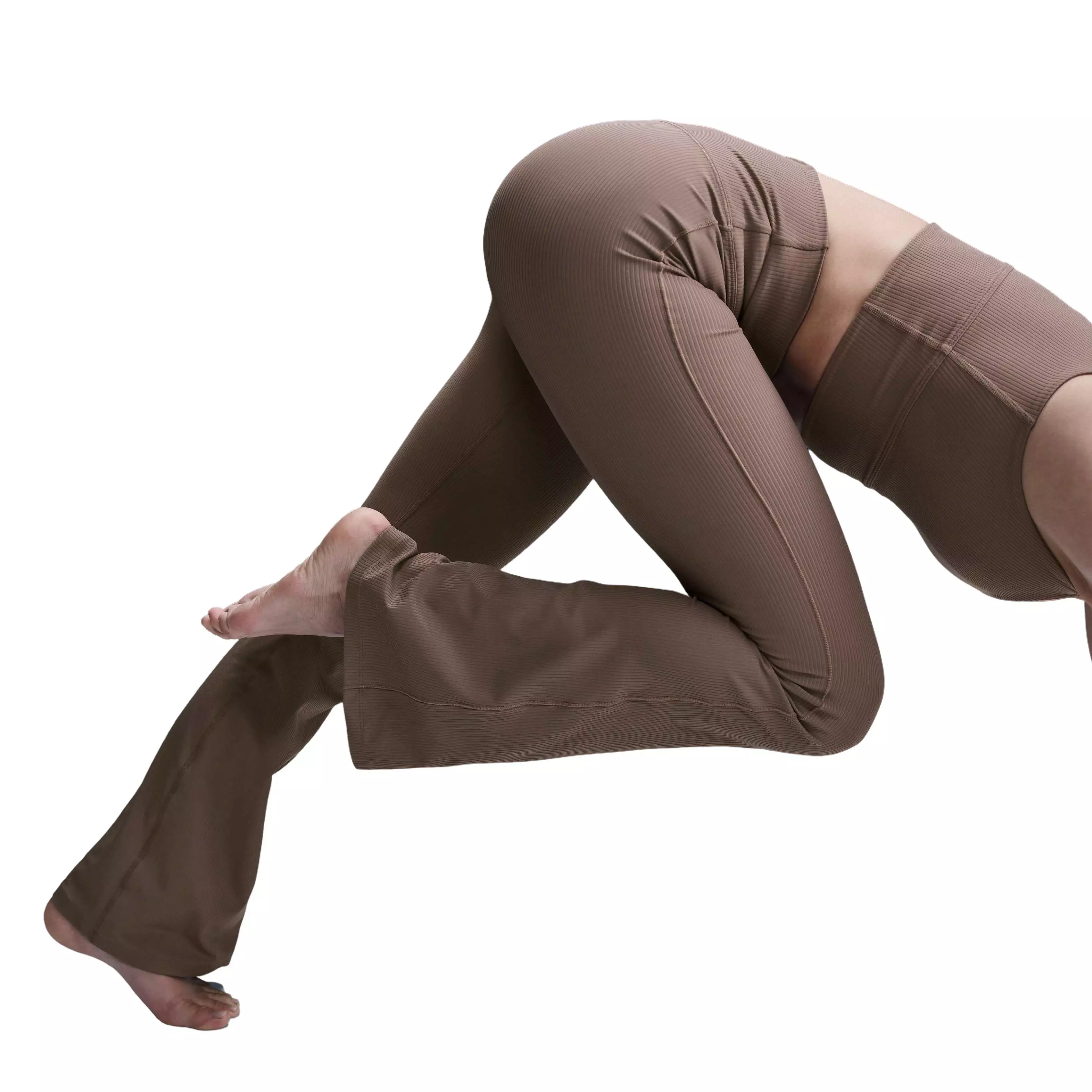 Nike Women's Zenvy Rib Gentle-Support High-Waisted Flared Leggings-Brown - BROWN