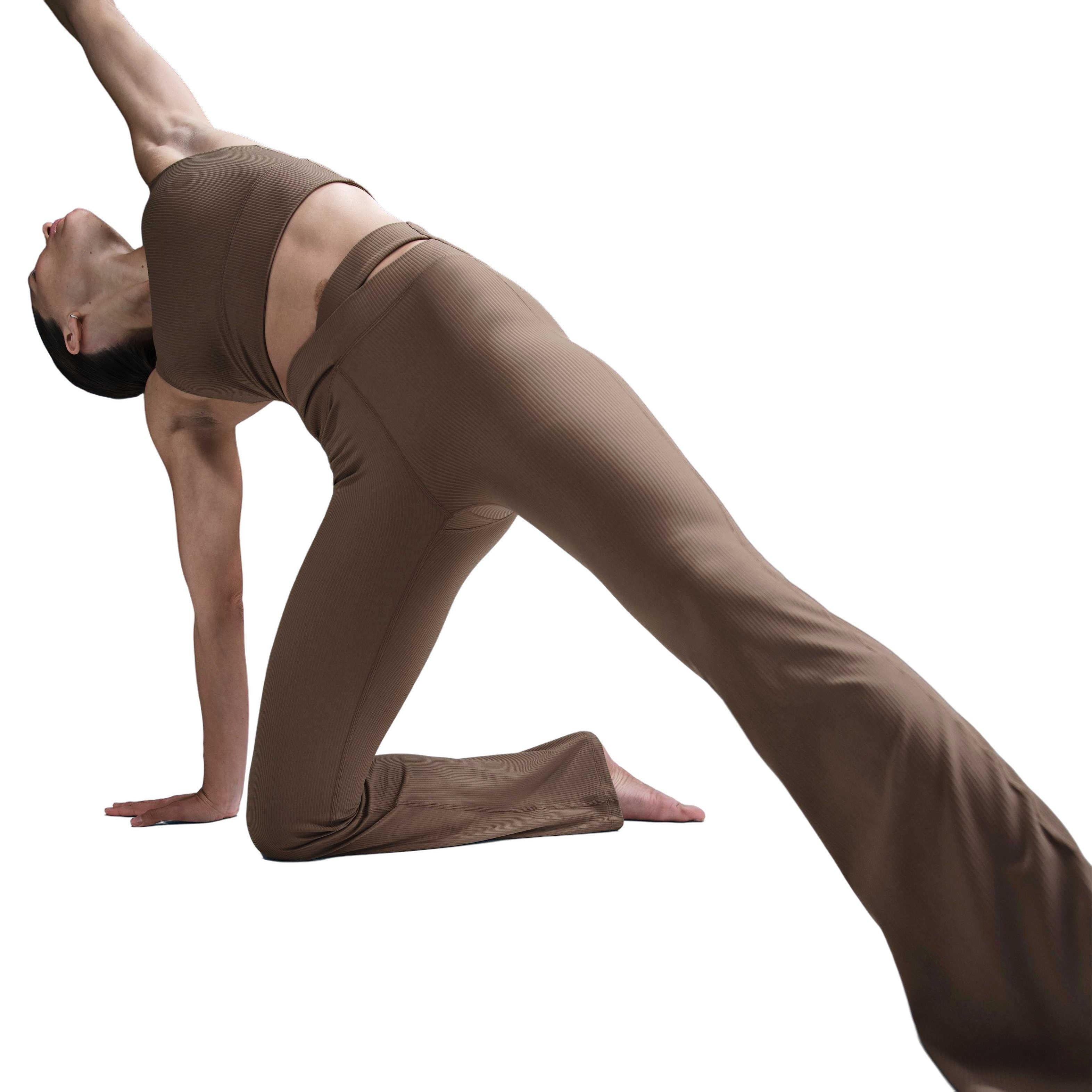 Nike Women's Zenvy Rib Gentle-Support High-Waisted Flared Leggings-Brown - BROWN Thumbnail View 5