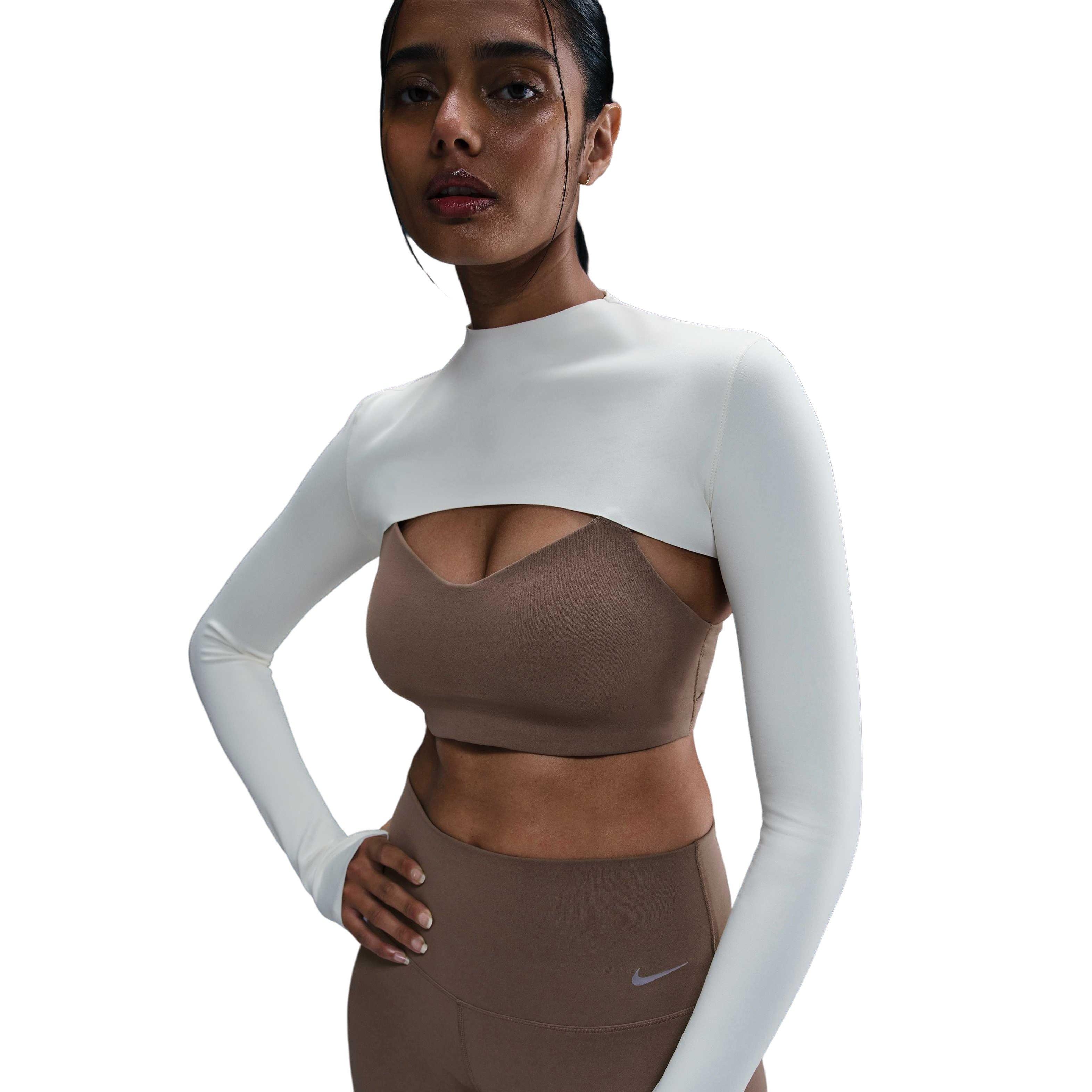 Nike Women's Zenvy Dri-FIT Long-Sleeve Shrug Top-White - WHITE Thumbnail View 1