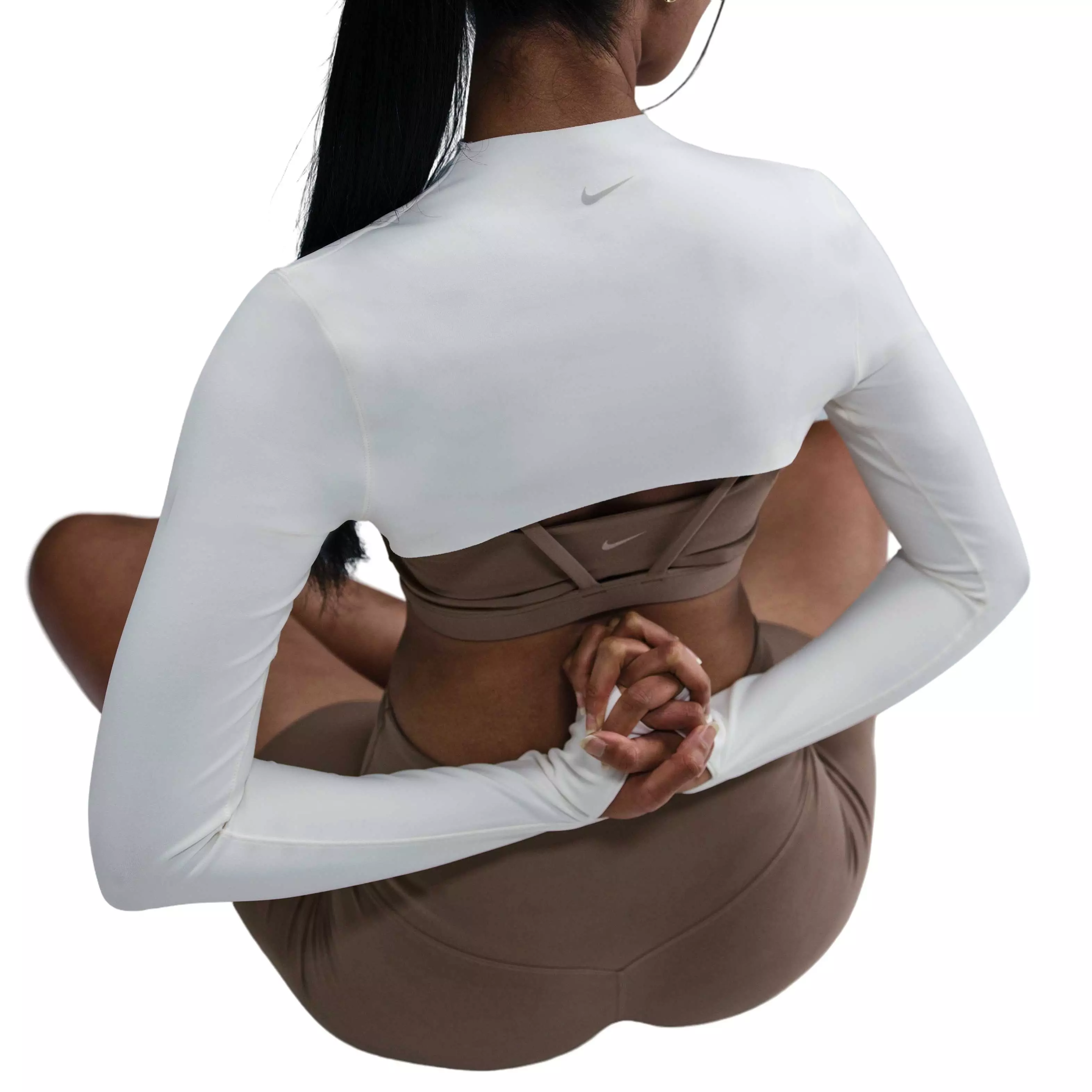 Nike Women's Zenvy Dri-FIT Long-Sleeve Shrug Top-White - WHITE