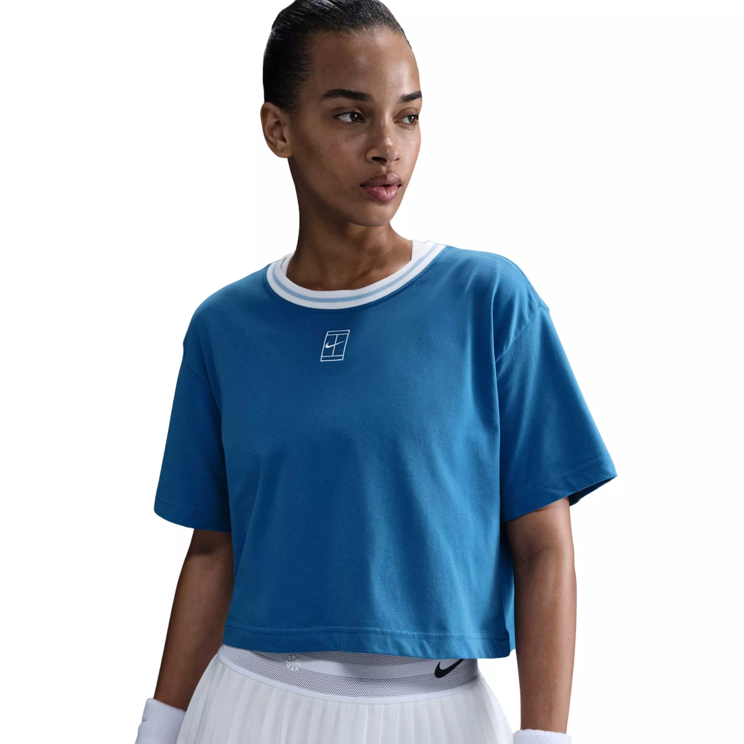 Nike Women's Heritage Dri-FIT Short-Sleeve Cropped T-Shirt-Blue - BLUE