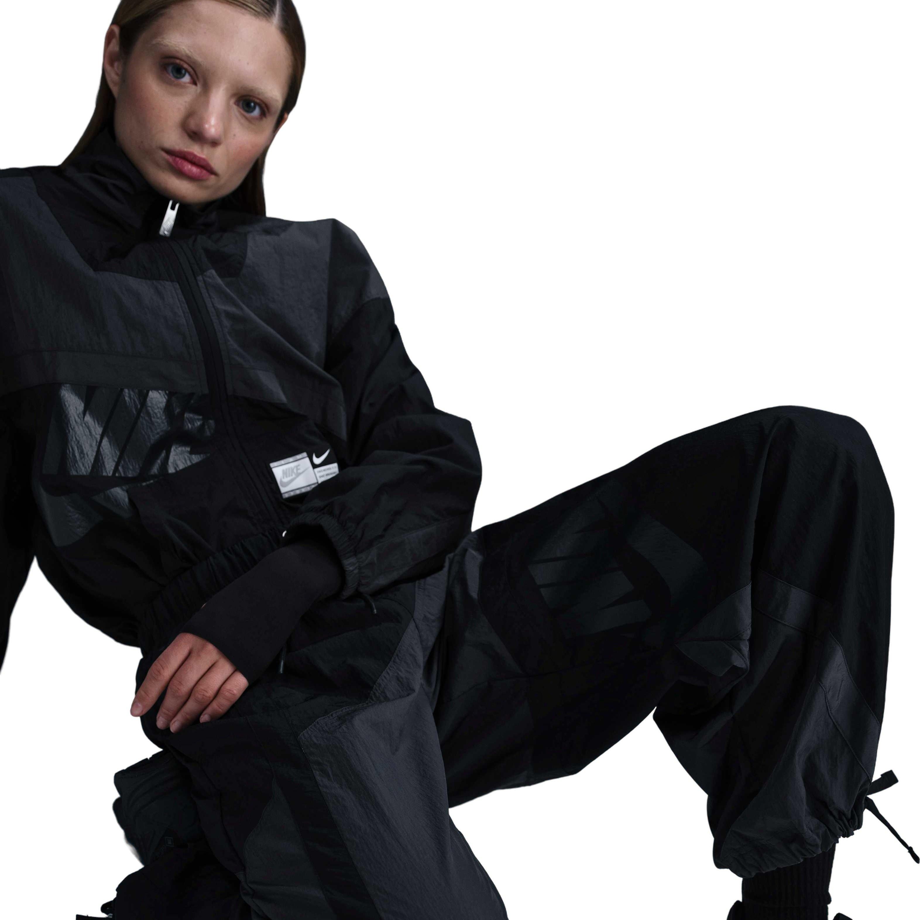 Nike Women's Sportswear Mid-Rise Loose Woven Open-Hem Pants - Grey - GREY Thumbnail View 5