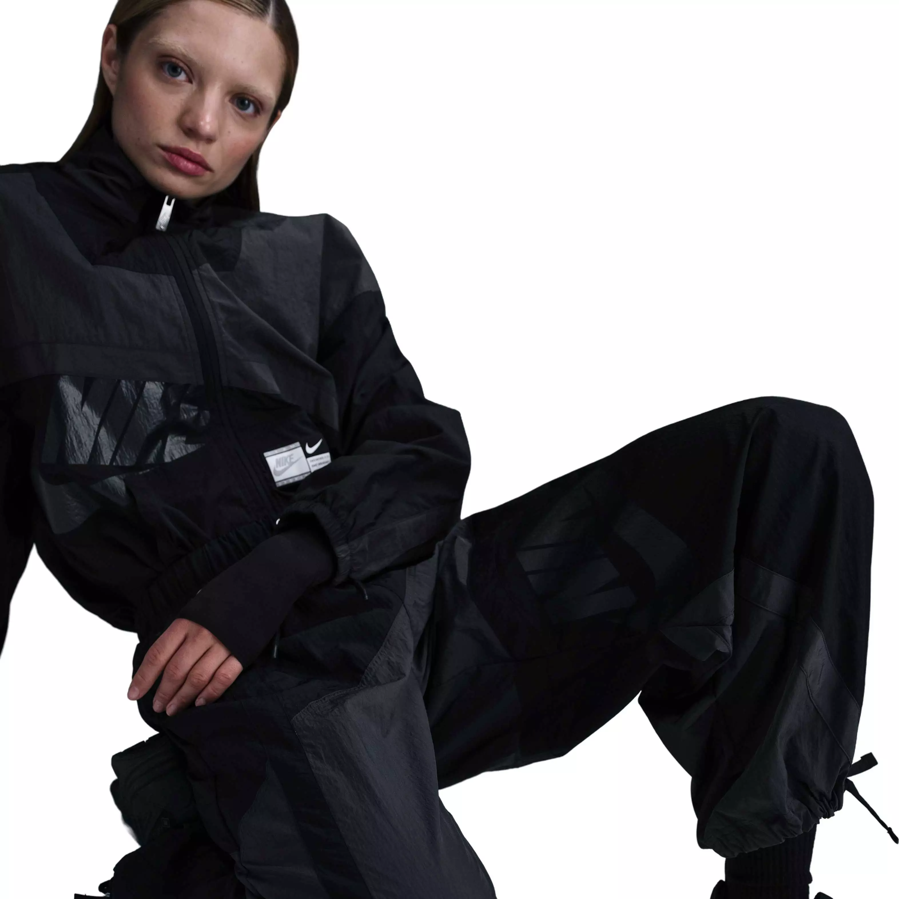 Nike Women's Sportswear Mid-Rise Loose Woven Open-Hem Pants - Grey - GREY