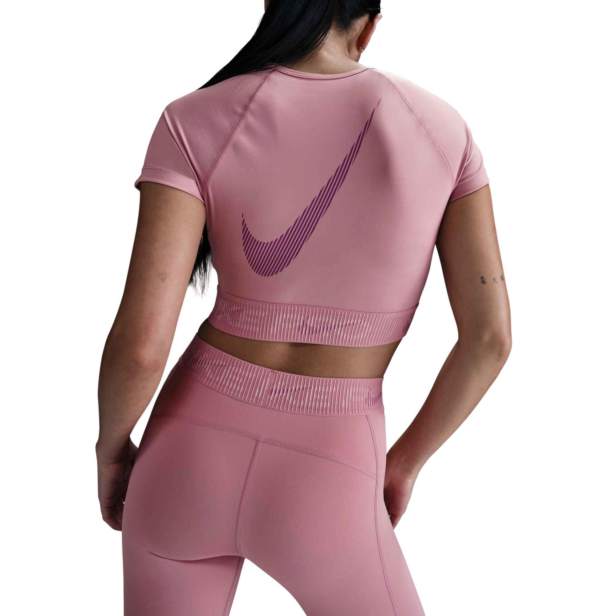 Nike Women's Pro Dri-FIT Short-Sleeve Cropped Graphic Top-Pink - PINK Thumbnail View 2