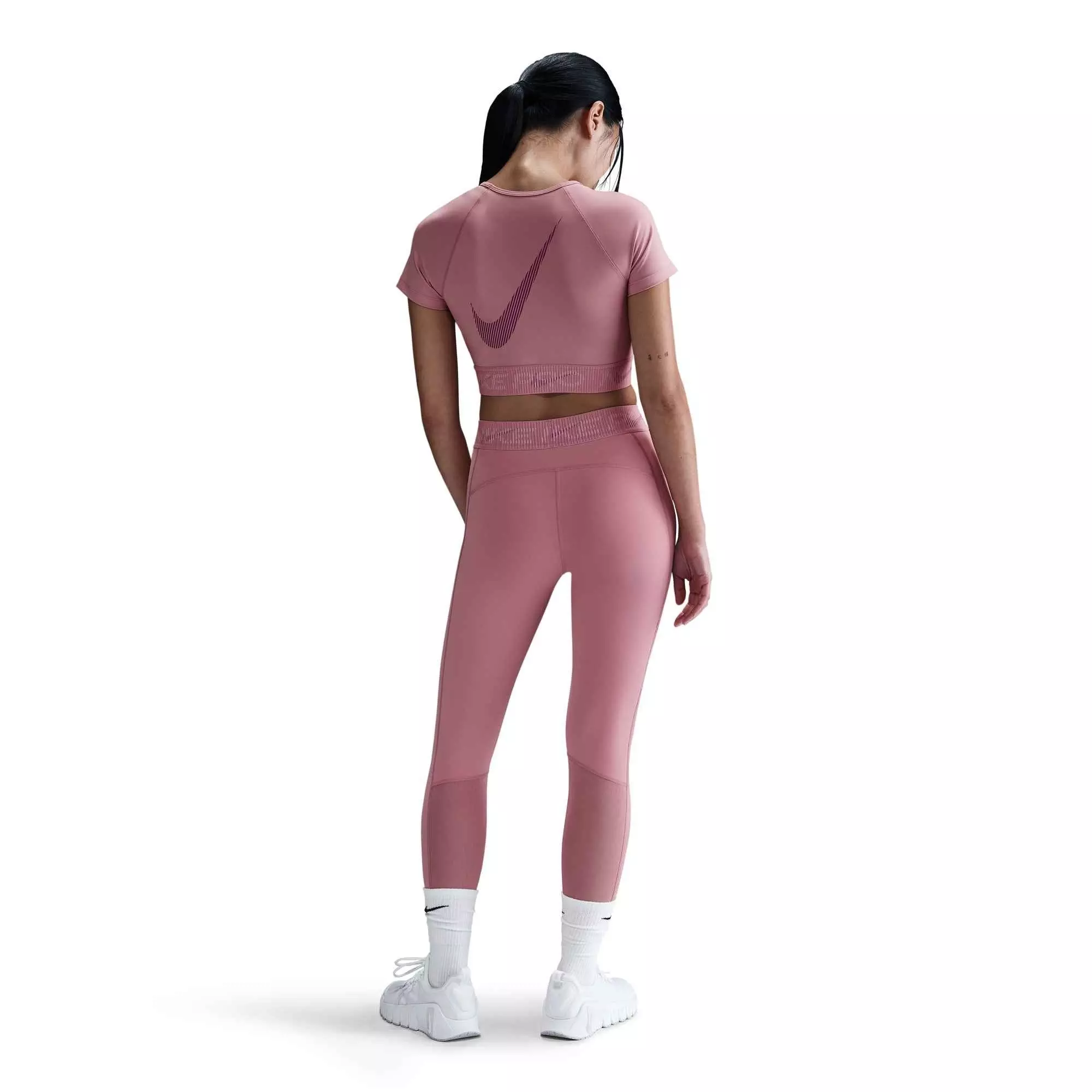 Nike Women's Pro Dri-FIT Short-Sleeve Cropped Graphic Top-Pink - PINK