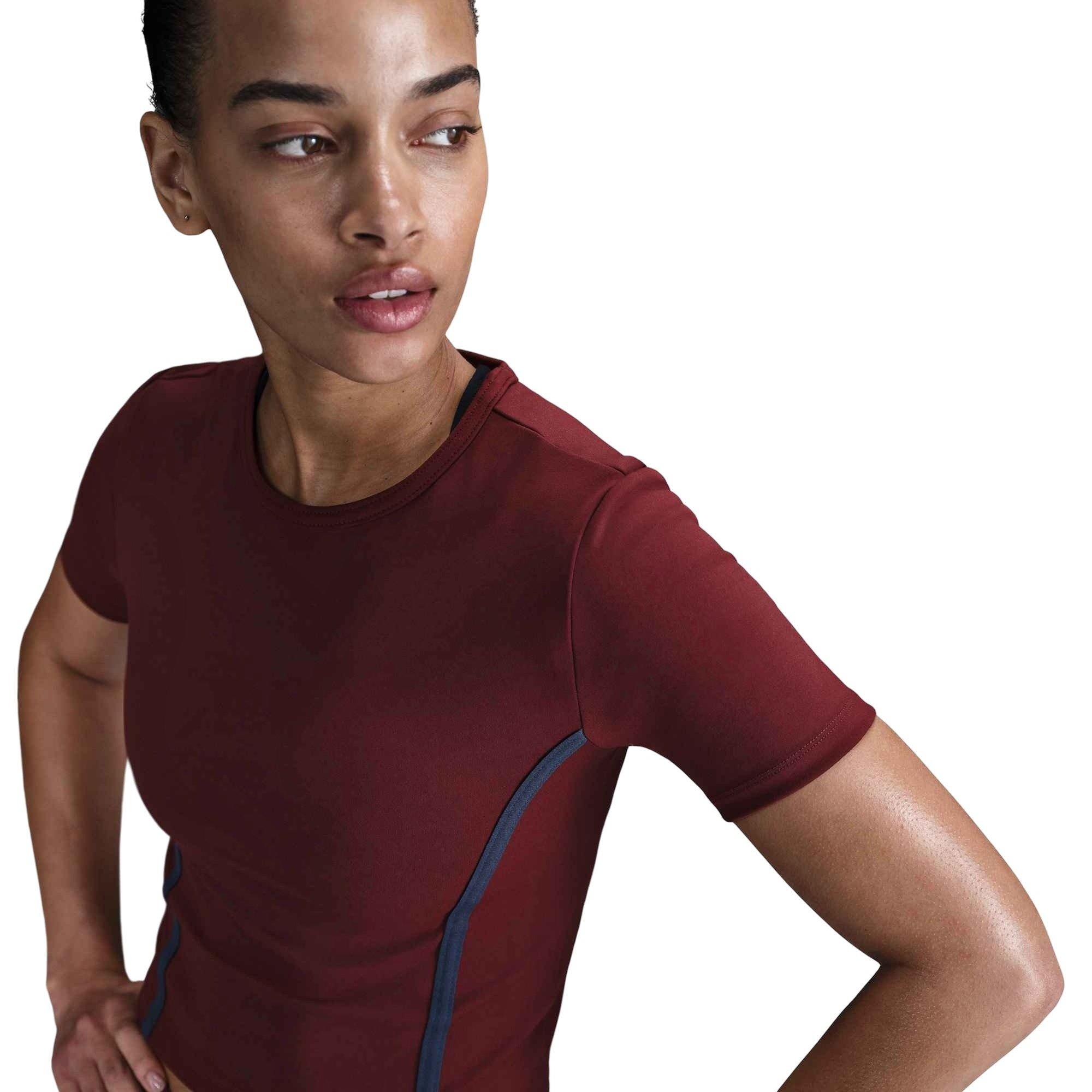 Nike Women's One Fitted Dri-FIT Short-Sleeve Top -Dk Red - DK RED Thumbnail View 1