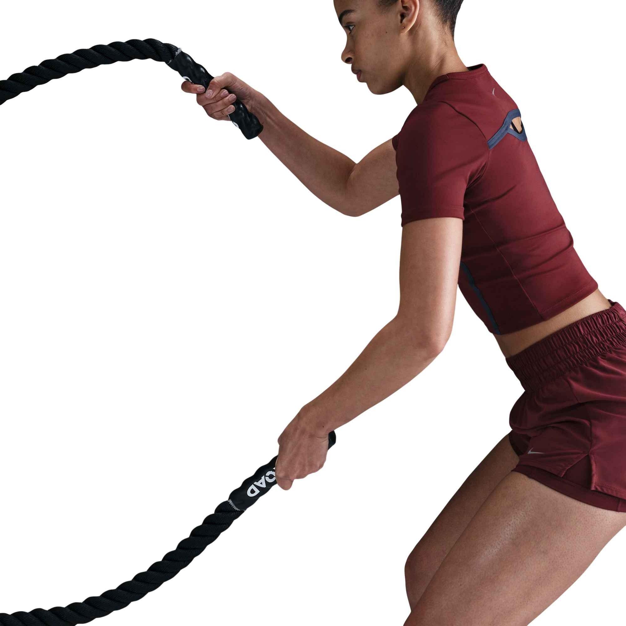 Nike Women's One Fitted Dri-FIT Short-Sleeve Top -Dk Red - DK RED Thumbnail View 3