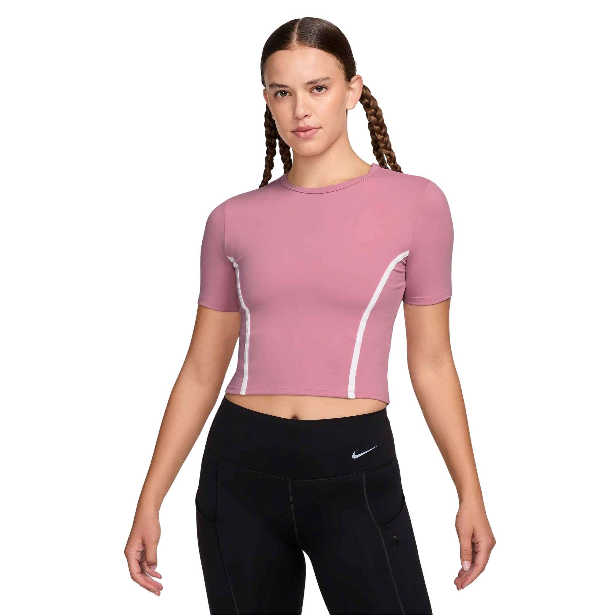 Nike Women's One Fitted Dri-FIT Short-Sleeve Top -Pink - PINK Thumbnail View 1