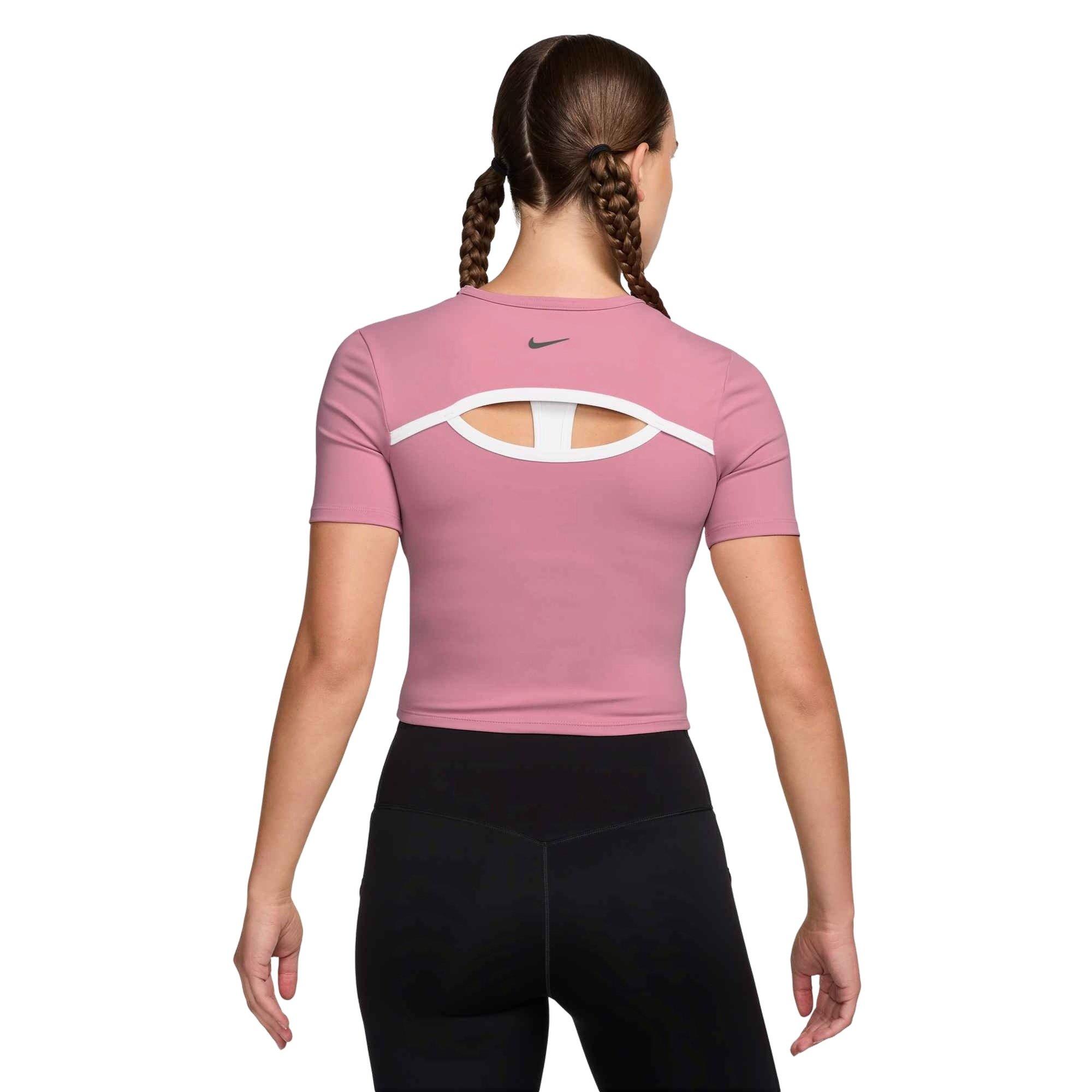 Nike Women's One Fitted Dri-FIT Short-Sleeve Top -Pink - PINK Thumbnail View 2