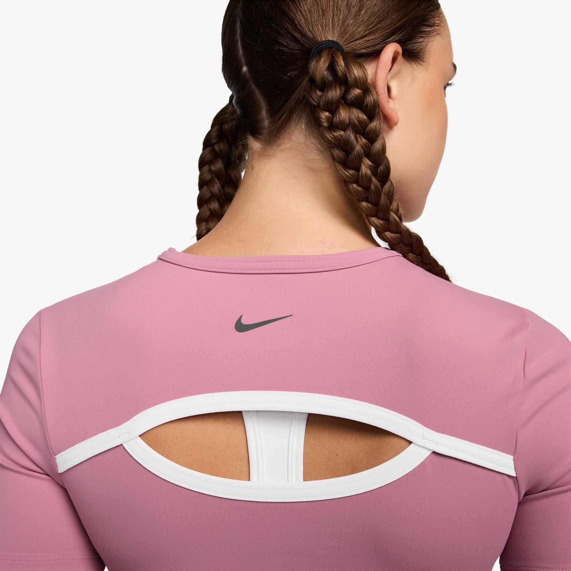 Nike Women's One Fitted Dri-FIT Short-Sleeve Top -Pink - PINK Thumbnail View 3