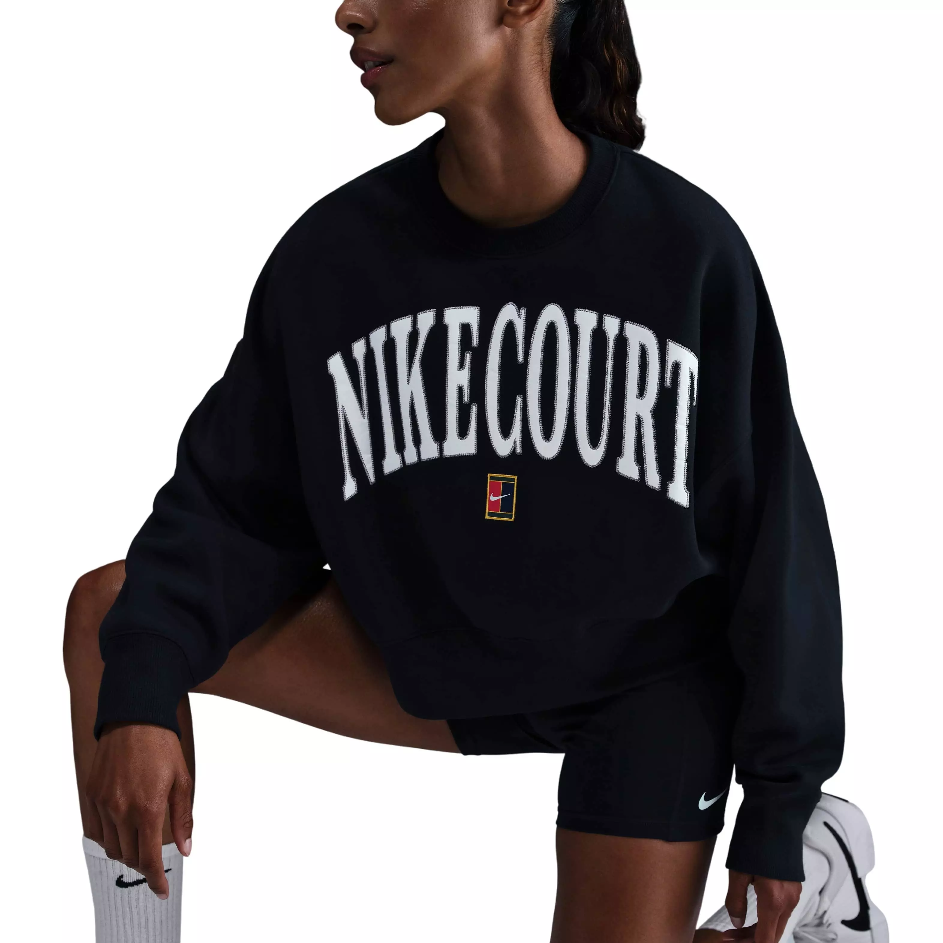 Nike Women's Court Phoenix Fleece Over-Oversized Crewneck Tennis Sweatshirt - Black - BLACK
