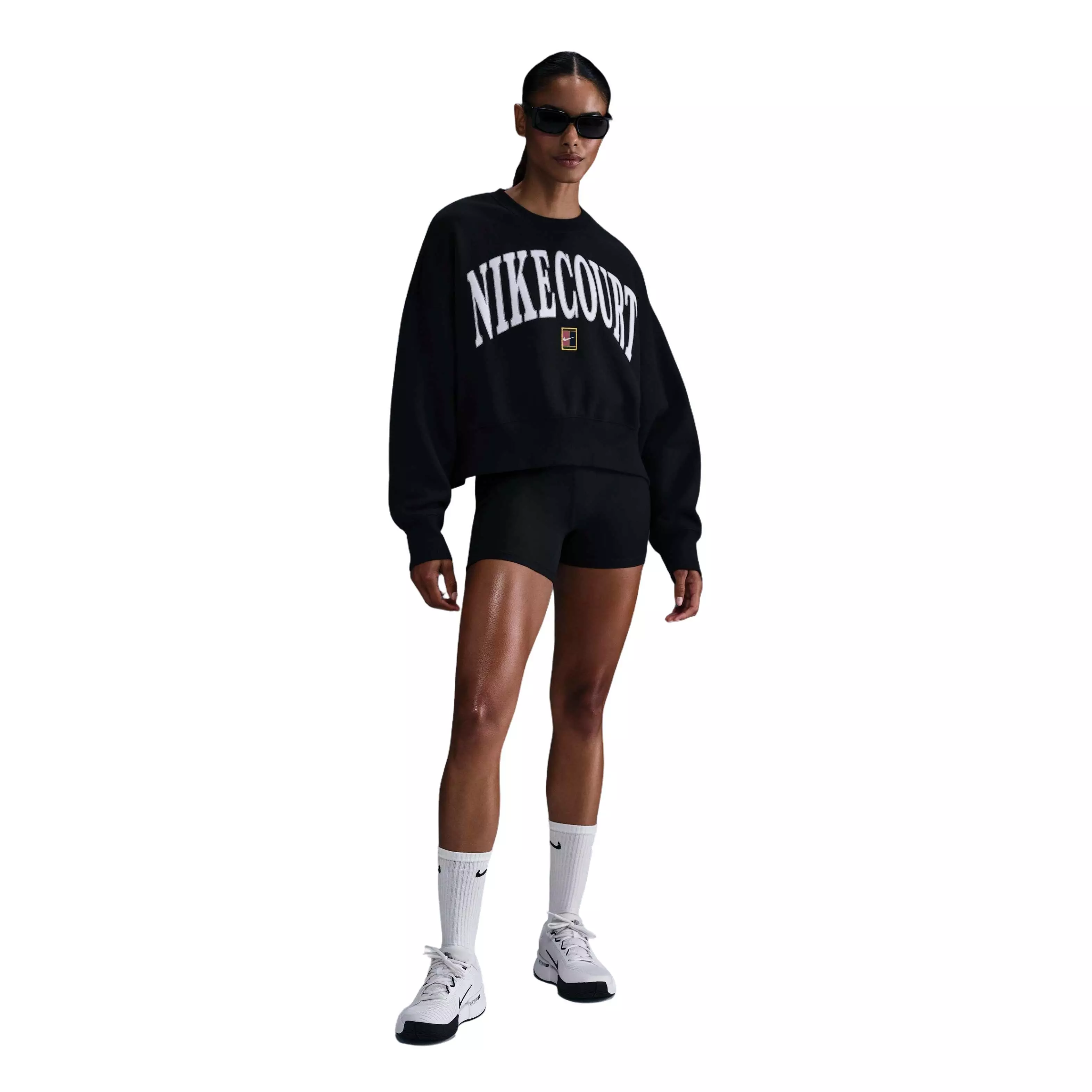 Nike Women's Court Phoenix Fleece Over-Oversized Crewneck Tennis Sweatshirt - Black - BLACK