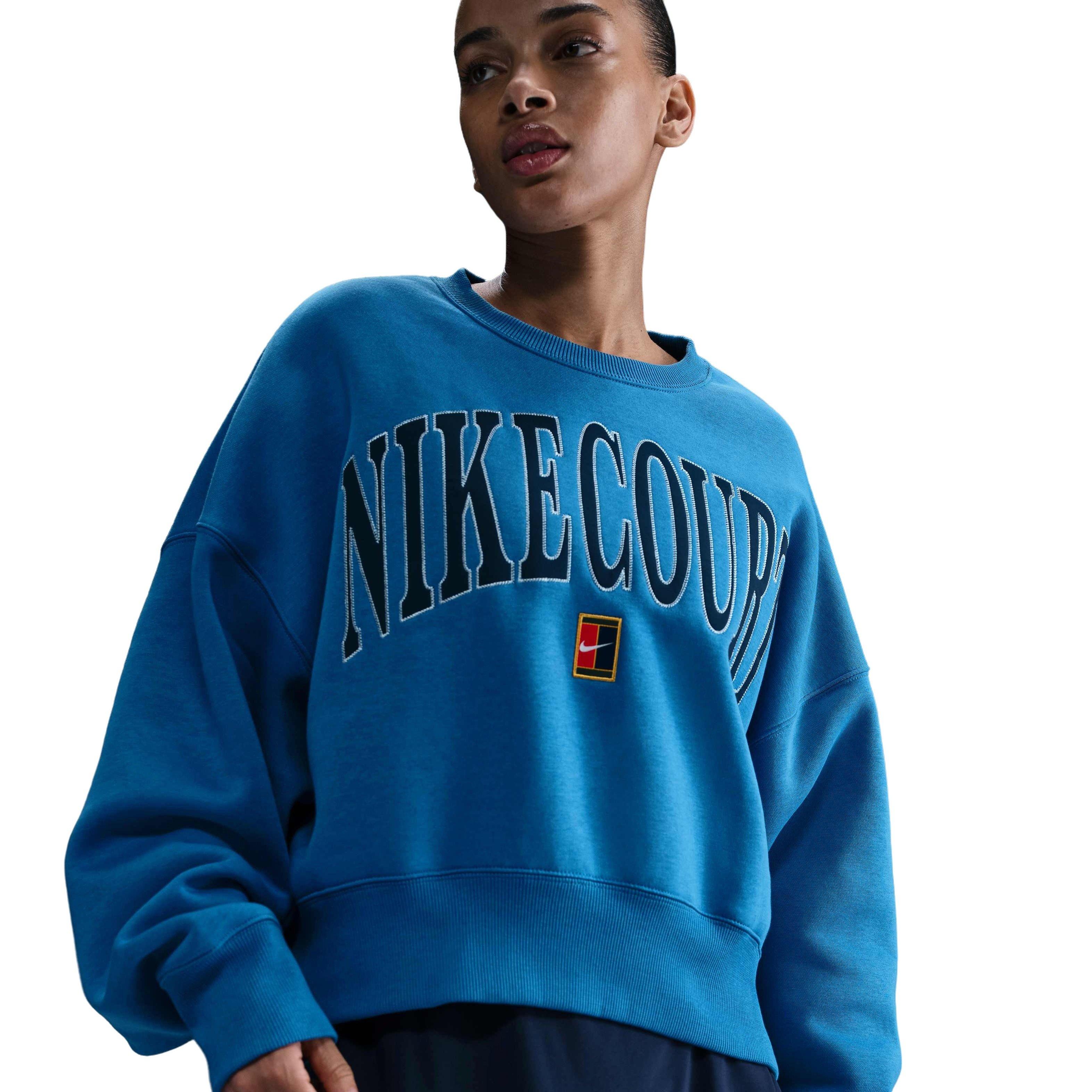 Nike Women's Court Phoenix Fleece Over-Oversized Crewneck Tennis Sweatshirt - Blue - BLUE